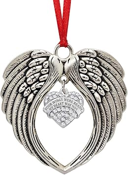 Memorial Gifts, Remembrance Sympathy Gifts for Loss of Loved One Silver Angel Wings Christmas Ornament, Your Wings were Ready But My Heart was Not Decoration