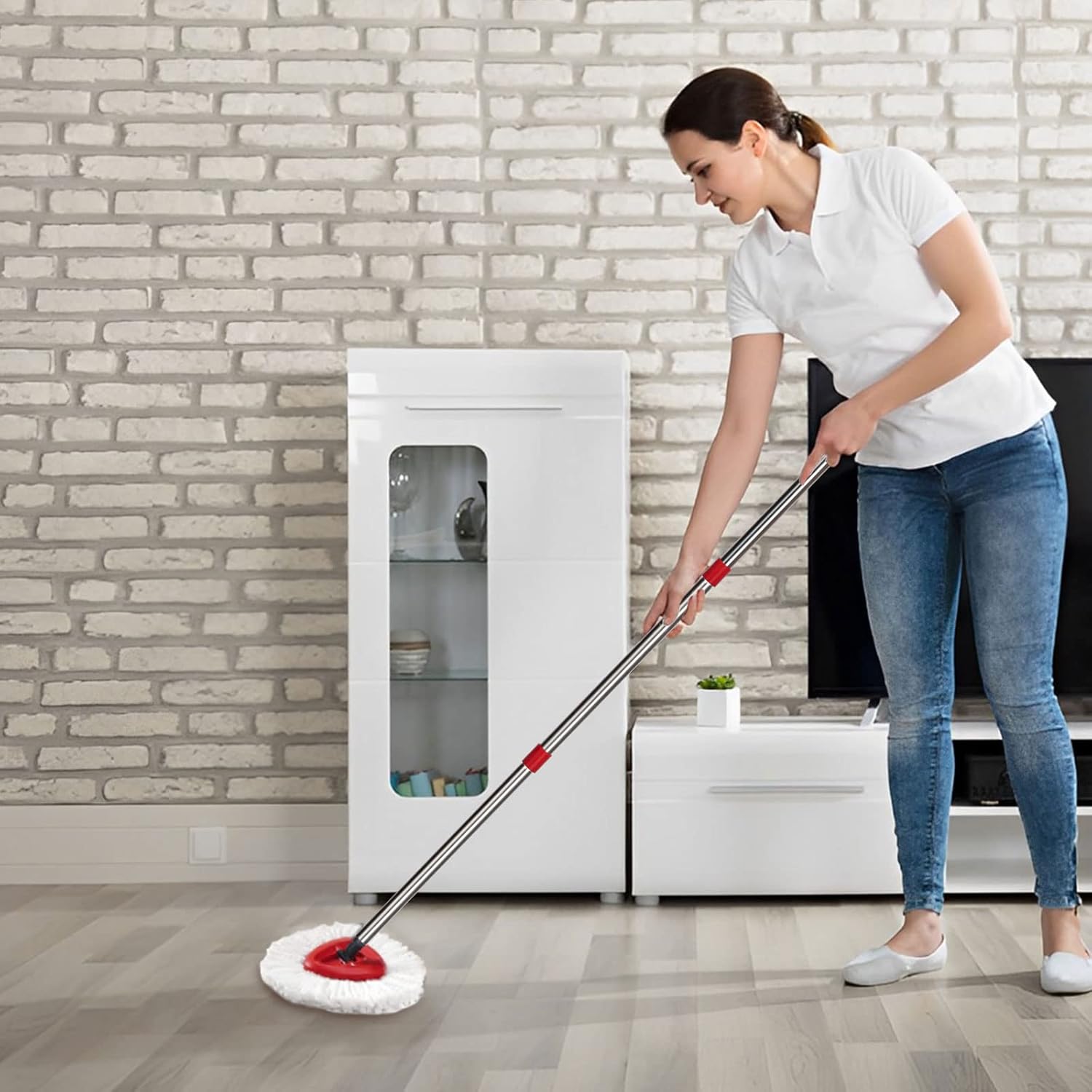 O-Cedar Spin Mop Replacement Head Set with Base and 30" to 58" Handle, Combo Set Includes 4 Pack Mop Refills