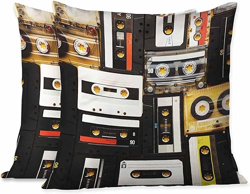 Fundas de almohada, casetes de audio retro, fundas de almohada para dormitorio, sala de estar, paquete de 2