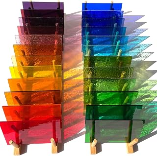 LITMIND 24-Sheet Transparent Cathedral Stained Glass Variety Pack - 4x6 Inch Vibrant Rainbow Colors for Suncatchers, Mosaics & Crafts