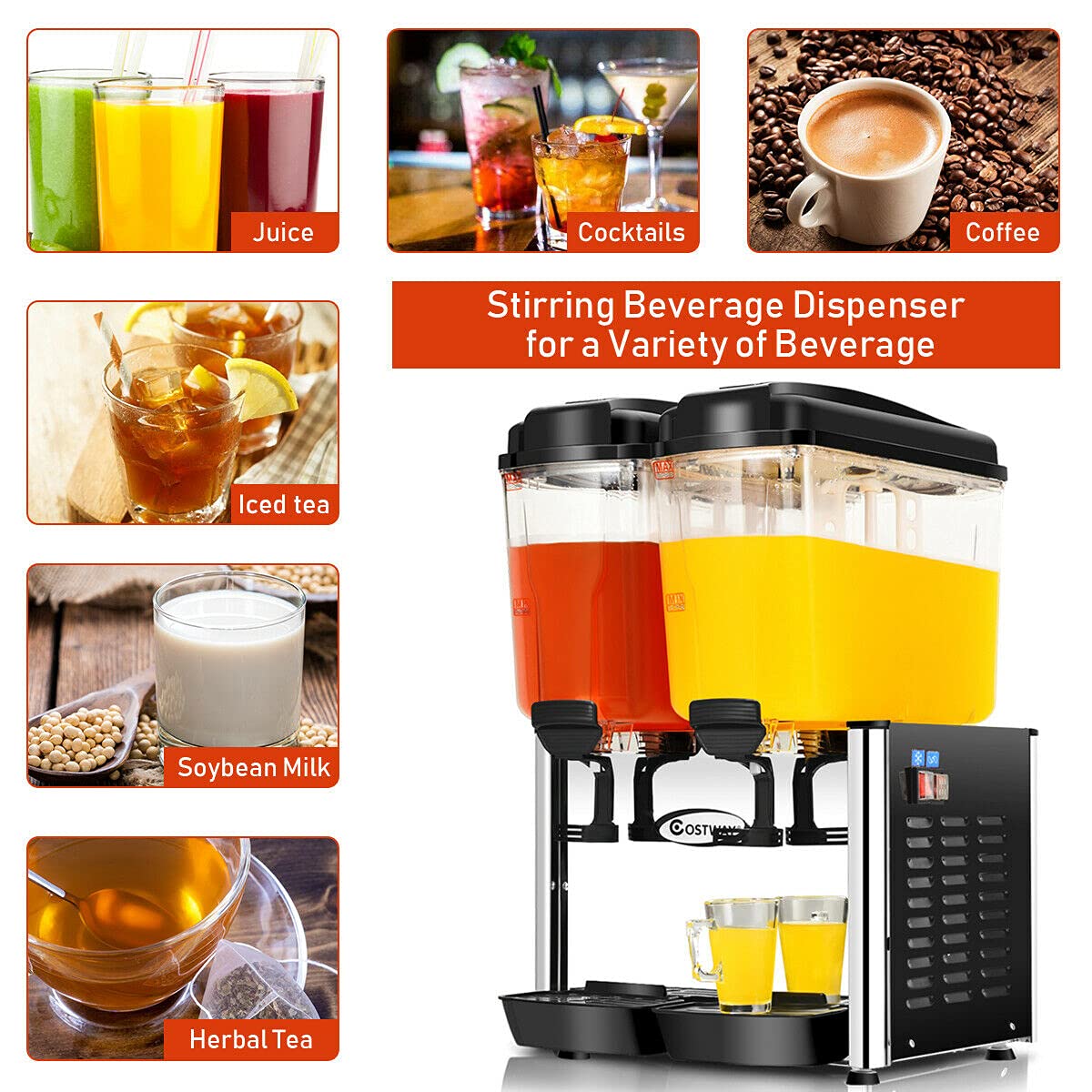 COSTWAY Commercial Beverage Dispenser Machine, 9.5 Gallon 2 Tank Juice