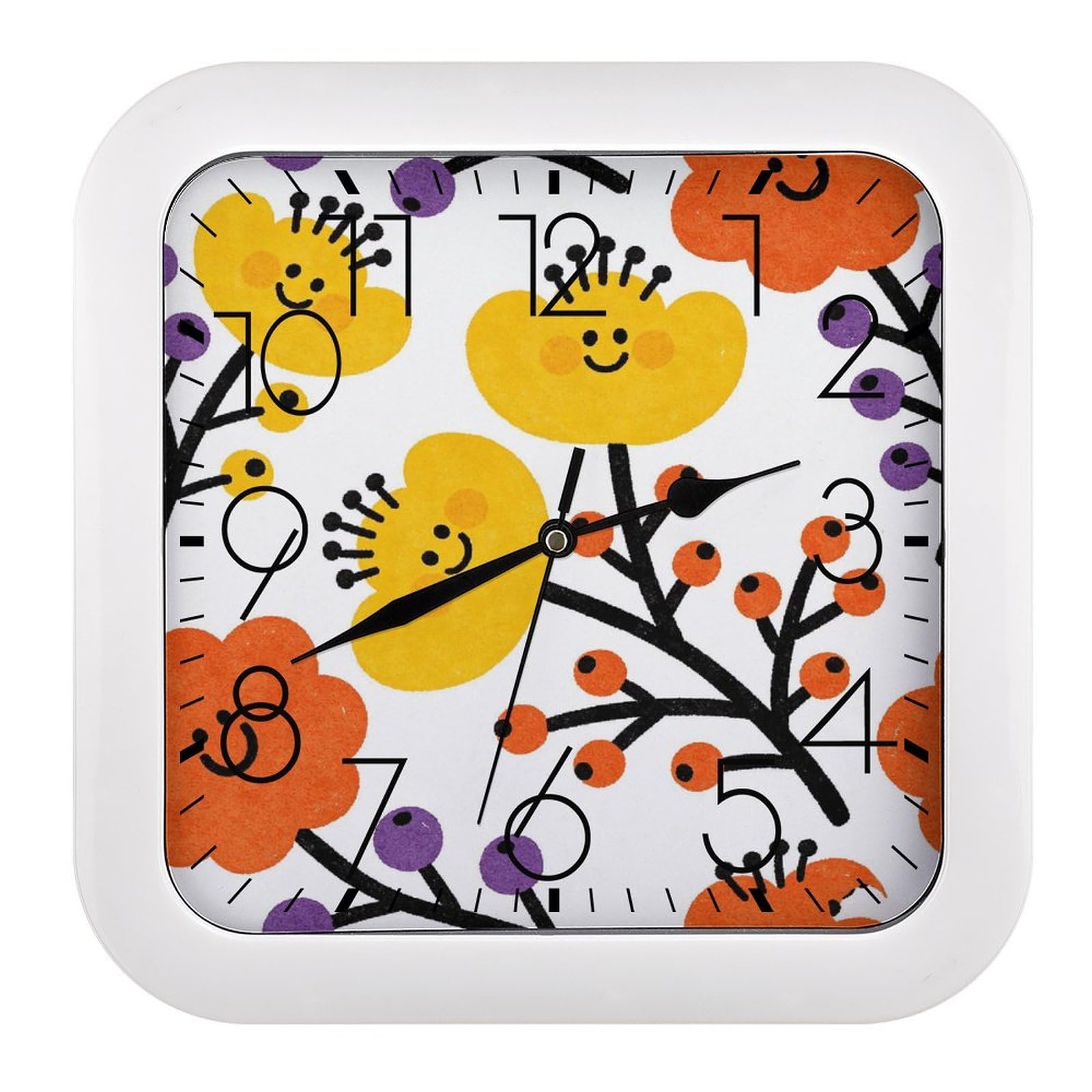 Fodpand Style Flower Branch Pattern Cute Wall Clock,Battery Operated Modern Retro Rounded Square Clock Clock For Bedroom Living Room Office Home Gym Porch Decor Indoor Outdoor 10.2 * 10.2In