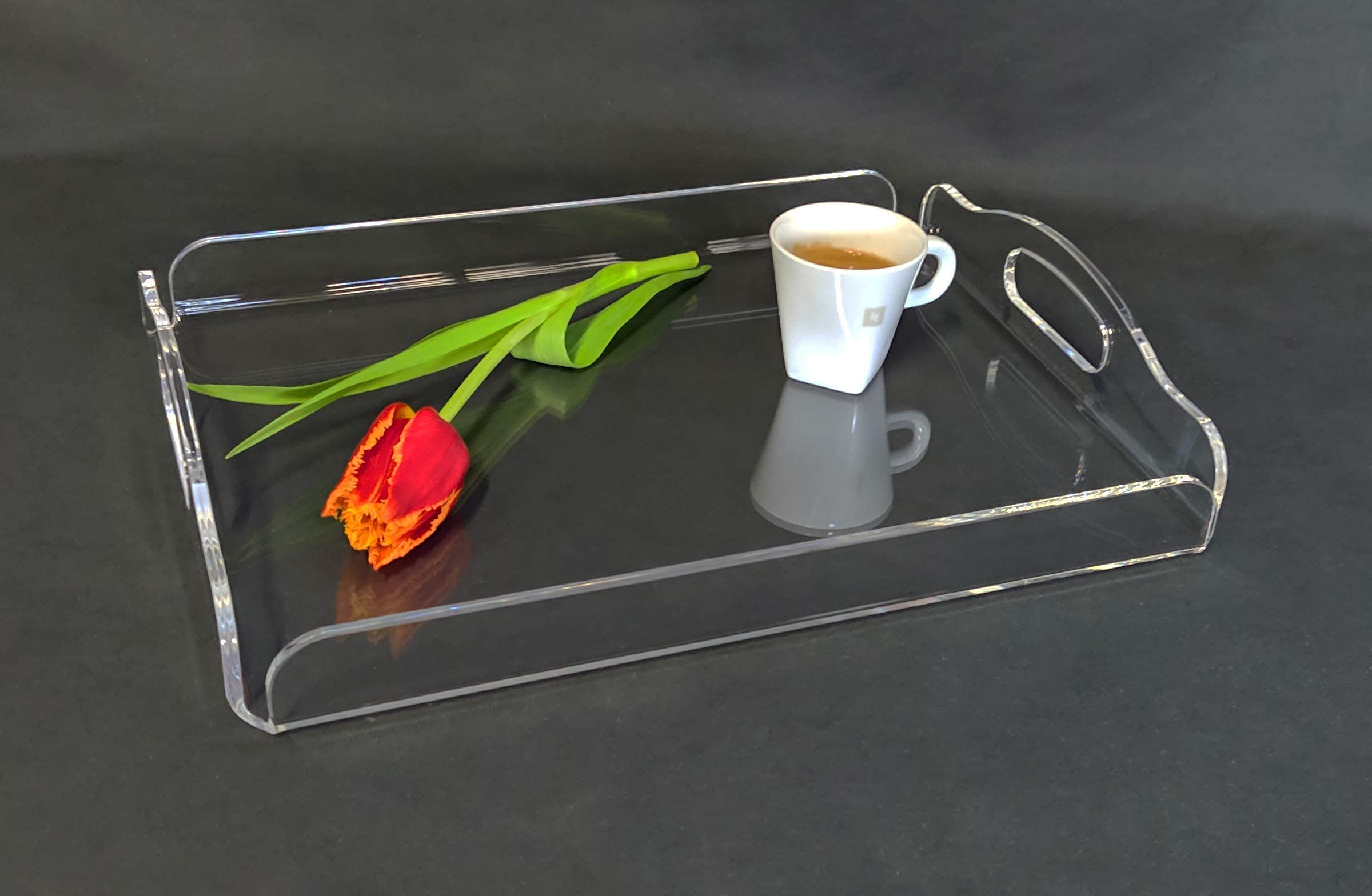 Vassoio Rotondo In Plastica Acrilica 30 Cm - Con Manici, Trasparente, Per Colazione, Caffè E Decorazione - Foto 6