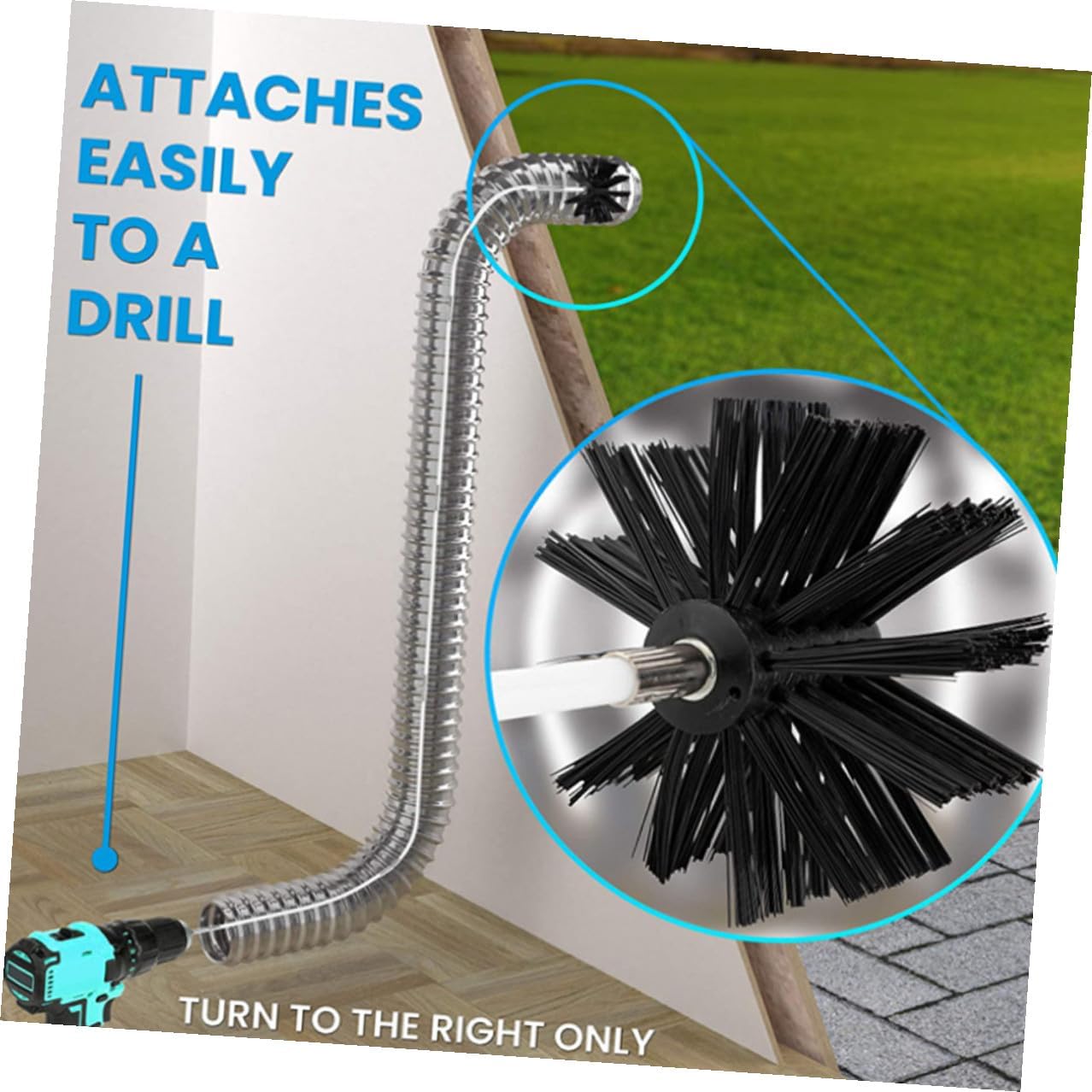 Flexible Chimney Cleaning Brush Set with 4 Rods and 1 Brush Head, 610mm Dryer Vent Cleaner Kit for Fireplace, Stove, and Duct Pipe Interior Cleaning