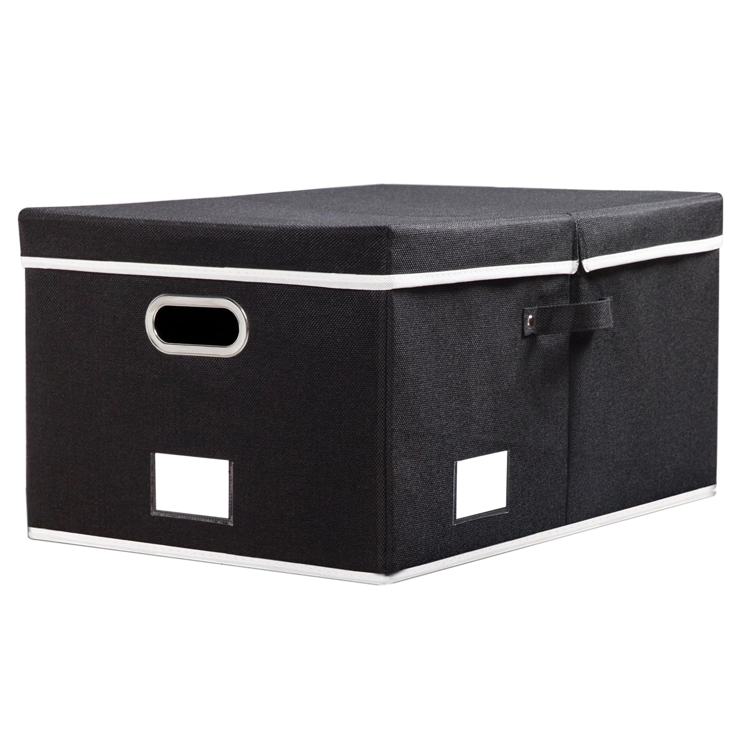 Prandom Storage Boxes with Lids Large,Collapsible Linen Fabric Storage Box,Decorative Bins,Really Useful Box,Clothing Storage,Stackable,58x40x30cm,Black[1-Pack] — image 1