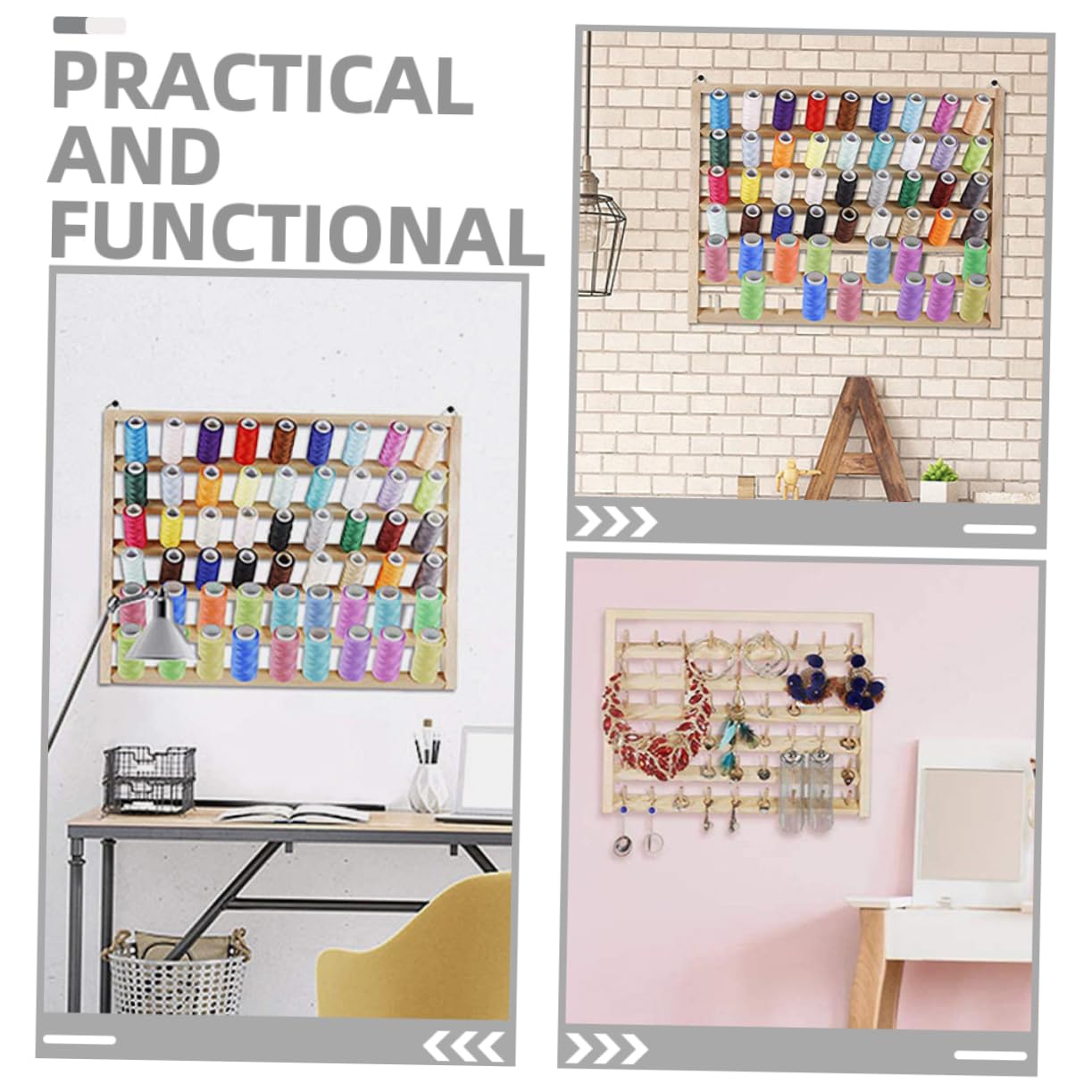 Porte-Bobine de Fil en Bois Mural, Rangement pour Couture, 54 Axes