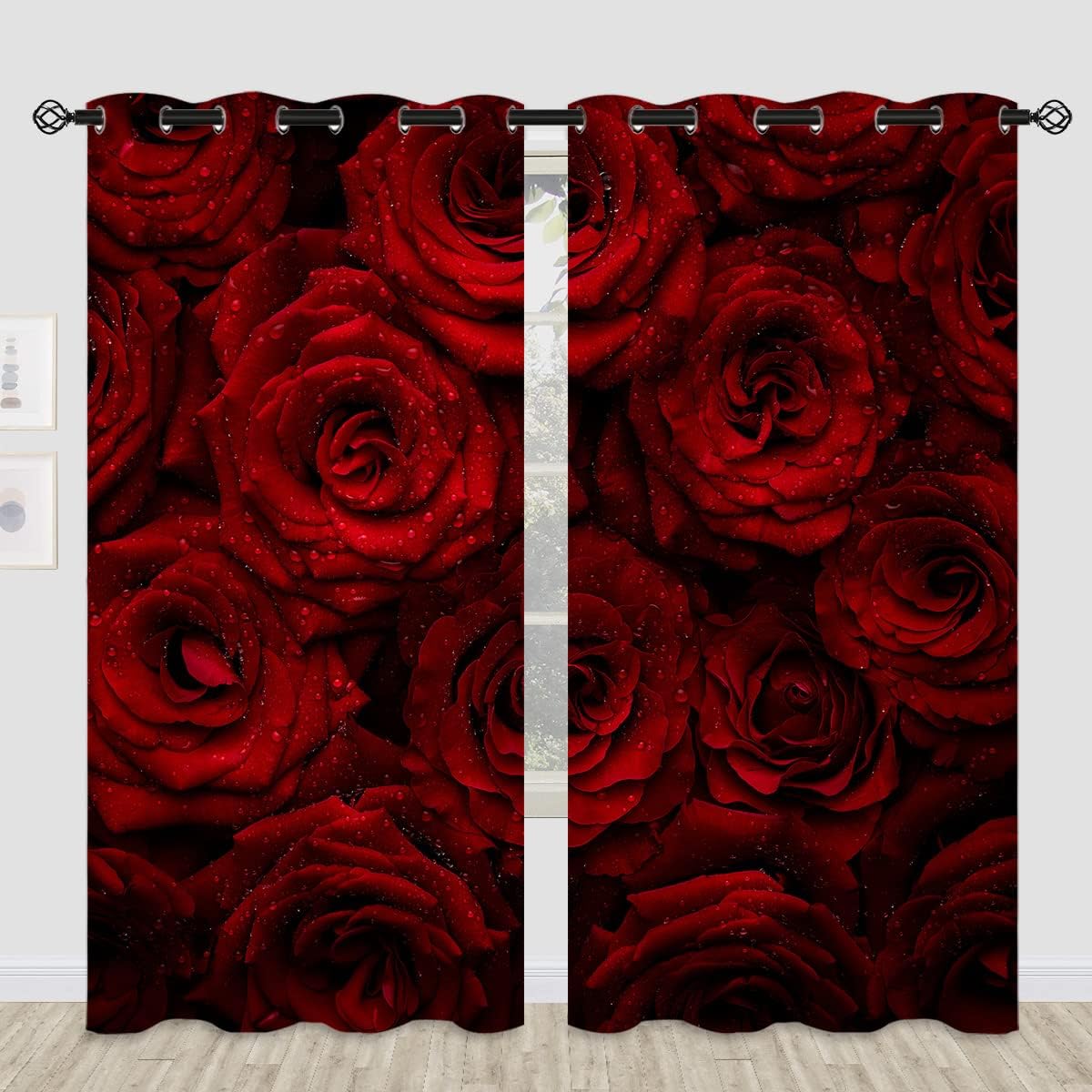 Red Rose Blackout Curtains for Girls Boy Home Decor, Romantic Flower Valentine's Day Wedding Grommet Thermal Insulated Drapes Darkening Window Curtain for Bedroom Living Room, 84 x 84 Inch