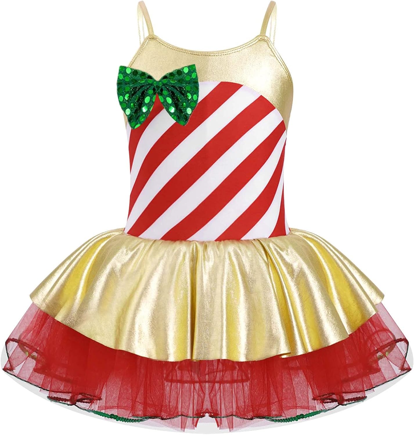 TTAO Girls Christmas Santa Tutu Dress Xmas Party Dance Dress Sequins Striped Dress Figure Ice Skating Dress