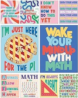 S&O Lot de 10 affiches mathématiques pour école primaire - Affichages arithmétiques pour salle de classe - Impressions d'espace d'apprentissage pour les mathématiques - Tableaux de chiffres pour