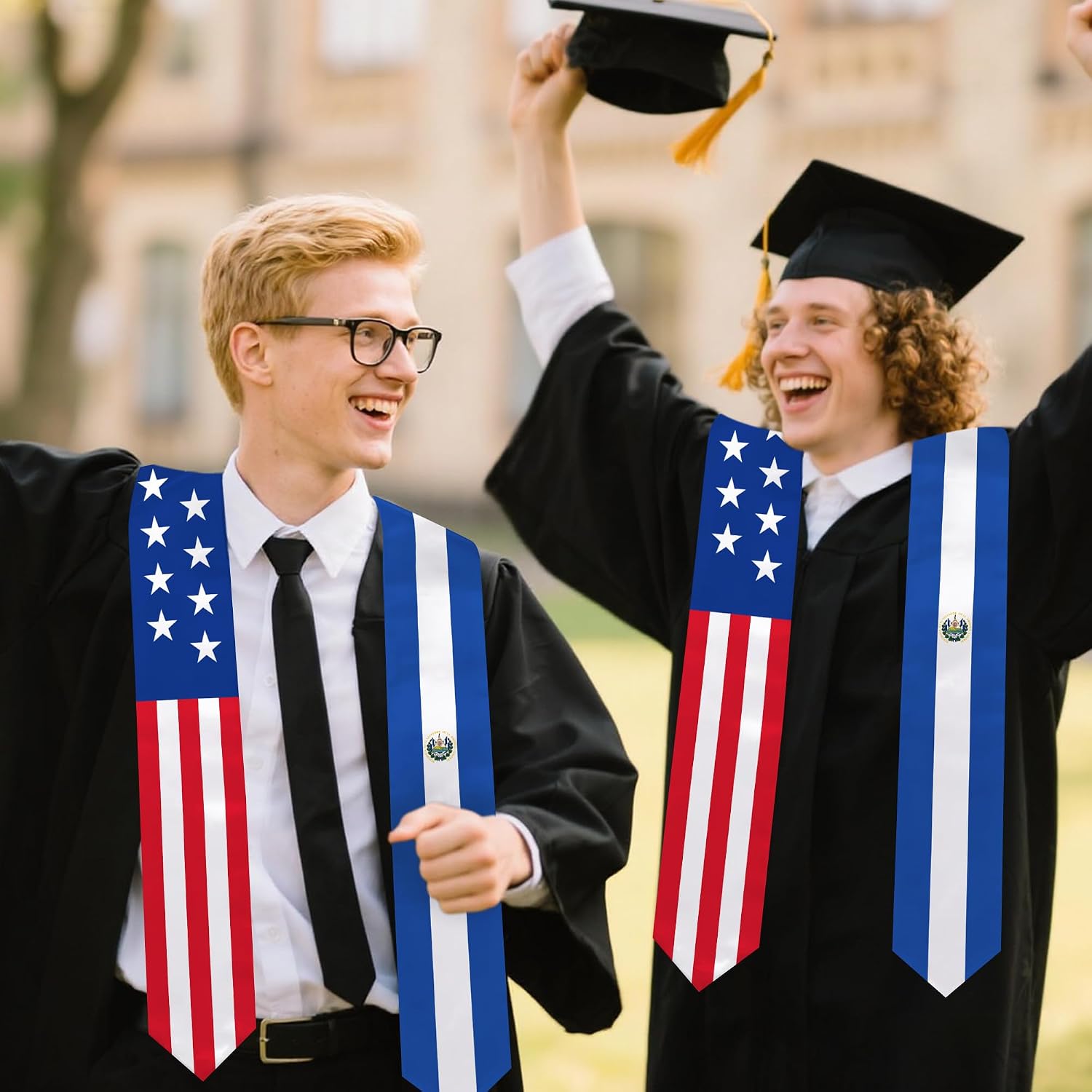 El Salvador Flag Graduation Stole 72 x 5 Inches Decorative Ceremonial Accessory Sash for International Student (Baccalaureate Gown and Hat Not Included)