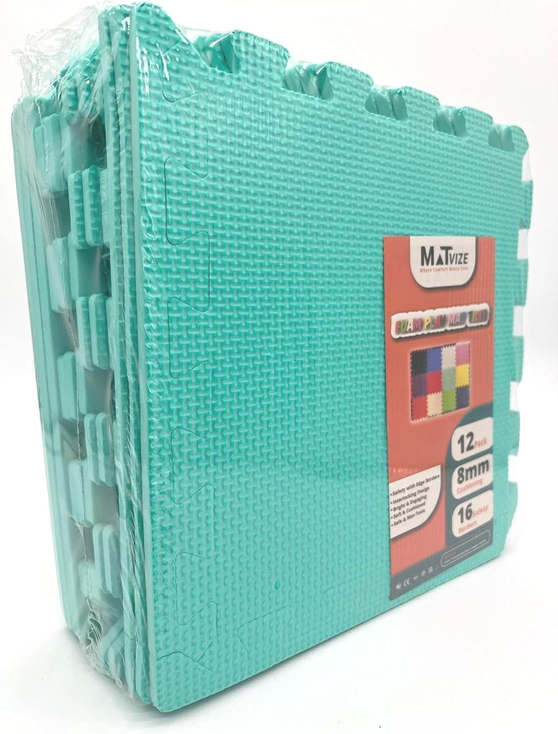 MaTvize Eva Foam Baby Play Mat – 24Pcs (29x29cm) 8mm Thick Soft Turquoise & Red Interlocking Floor Tiles, Waterproof, Non-Slip, Safe & Comfortable Matting for Kids Child (Turquoise+Red, 24 Pack)