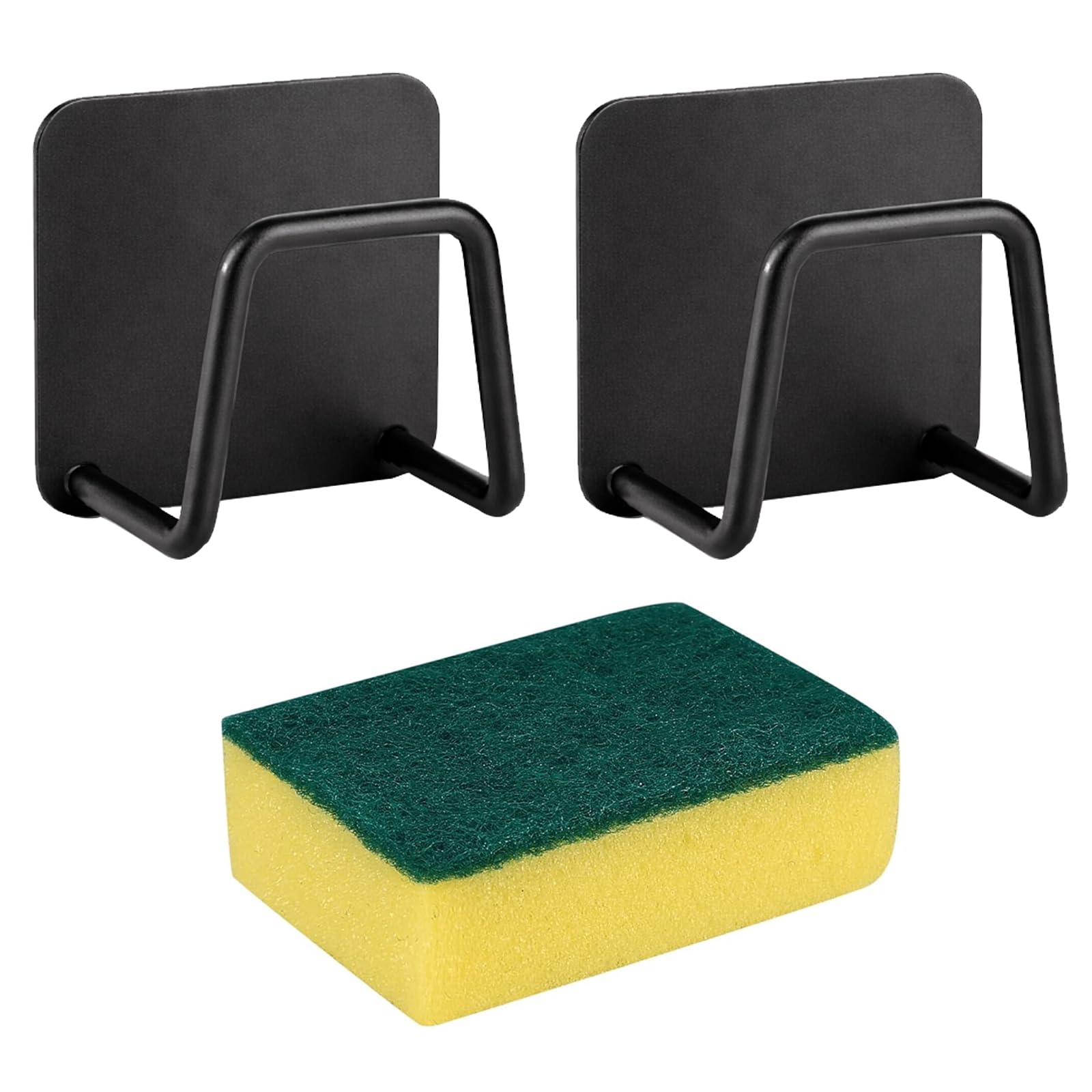 Porte Éponge pour Évier Cuisine, Support pour Éponge, Porte Éponge Auto-Adhésifs en Acier Inoxydable pour Organisation Éponges, Brosser, Torchon, Salle de Bain (noir)