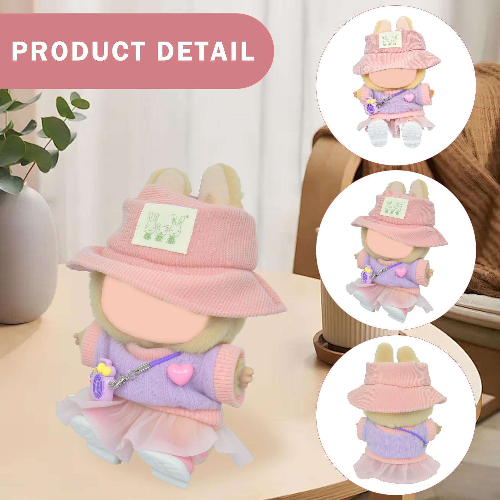 Conjunto de 5 piezas de 6.7 in para muñeca, parte superior de punto, conjunto de moda para figuras coleccionables, sombreros, vestidos, faldas, accesorios colgados, cámaras, zapatos) no incluye muñeca 4