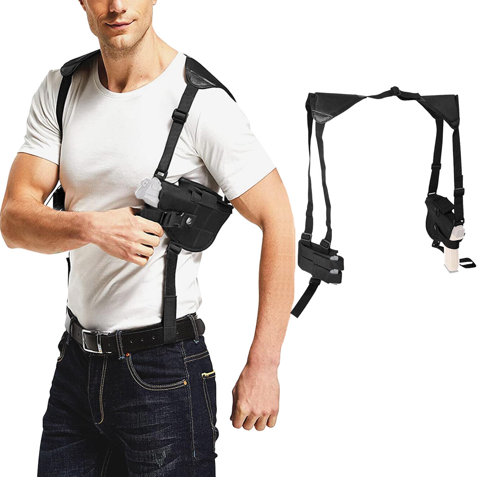 Shoulder Holster, Vertical Gun Holster, Concealed Gun Holster Shoulder, Tactical Pistol Holster, with Magazine Pouch Adjustable Strap, for Most Pistol Outdoor Training Hun