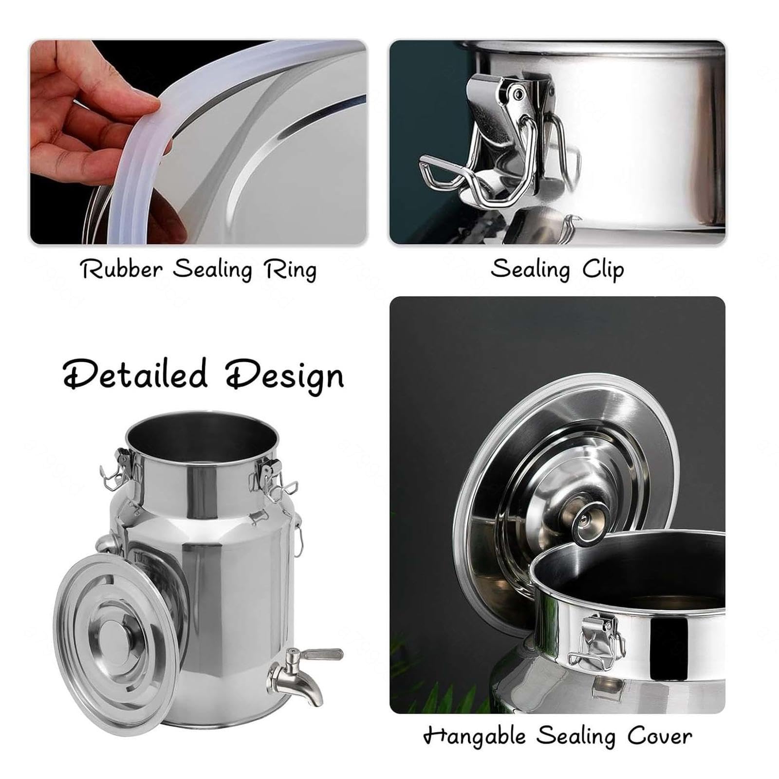 Cubo De Acero Inoxidable Con Grifo Lechera De Acero Inoxidable Con Tapa Cubo Para Transportar Leche, Para Almacenar Líquidos y Sólidos,Capacity-14L