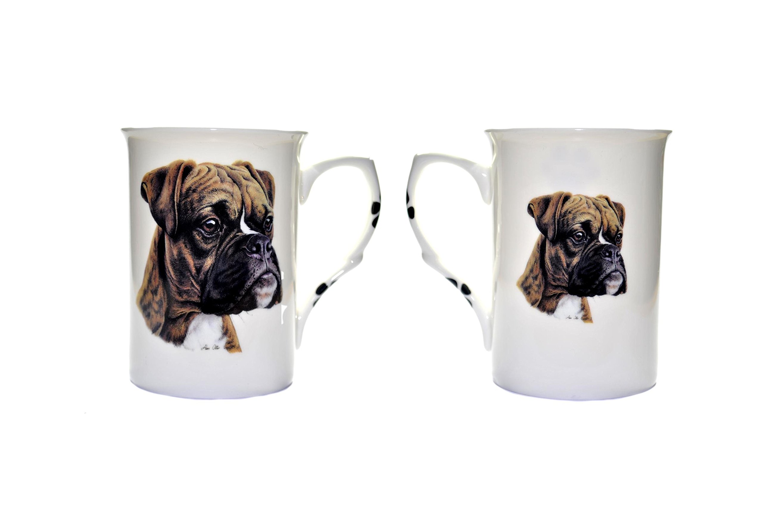 Hand Decorated- Kirsty Jayne China Ltd. White (Bb10) Hand Decorated Set Of 2 Bone China Beakers/Mugs Boxer Brindle Dog Presentation Gift Boxed- Lovely Gift Kirsty Jayne China