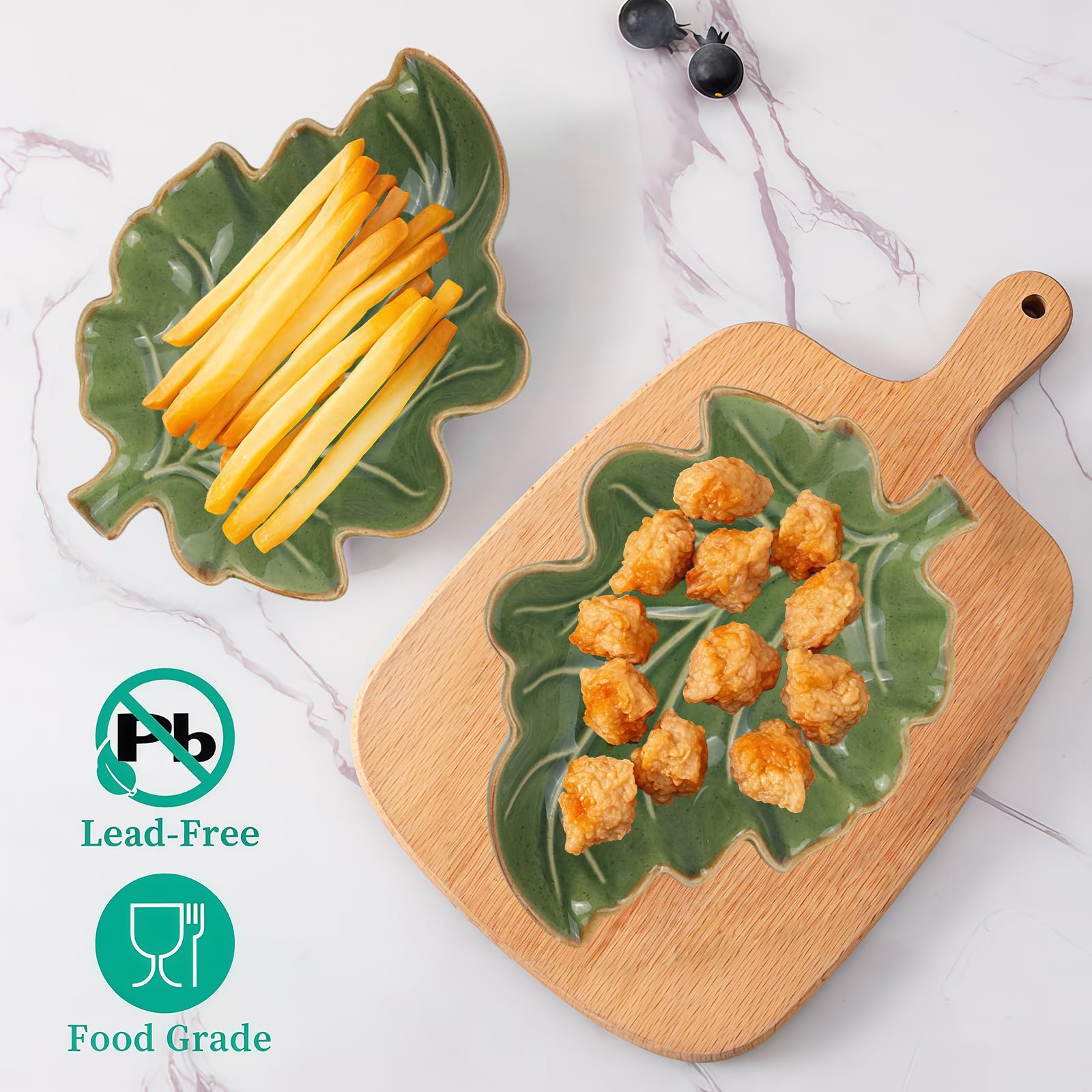 Soporte de Cuchara de Cerámica en Forma de Hoja para Cocinar, Dulce Soporte Verde para Cucharón en la Estufa, Gran Soporte de Porcelana para Espátula en la Encimera de Cocina, Decoración