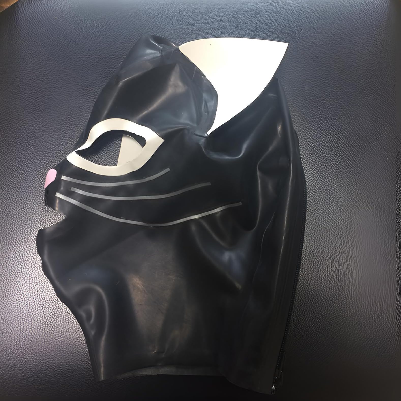 Latex Katzengesicht Maske Unisex,Gummi Kapuzen Reißverschluss