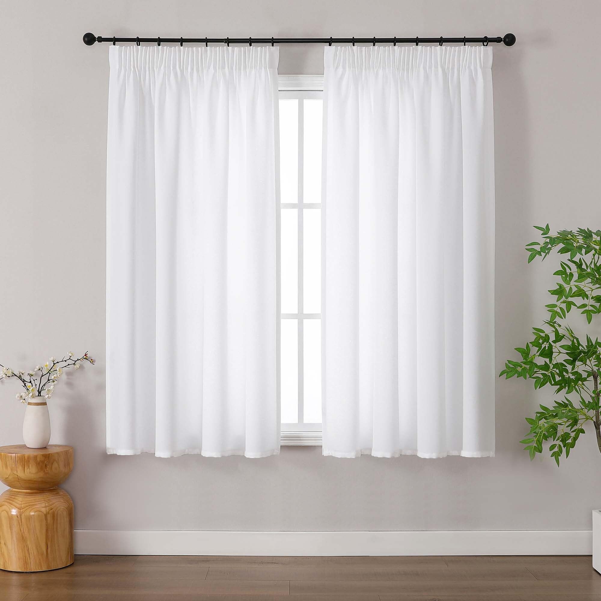 Simplebrand White Curtains 137 cm Long 2 Panels, Faux Linen Textured Semi Light Filtering Soft Airy Pencil Peal Window Treatment Drapes for Living Room Bedroom, Each 140Wx137L CM