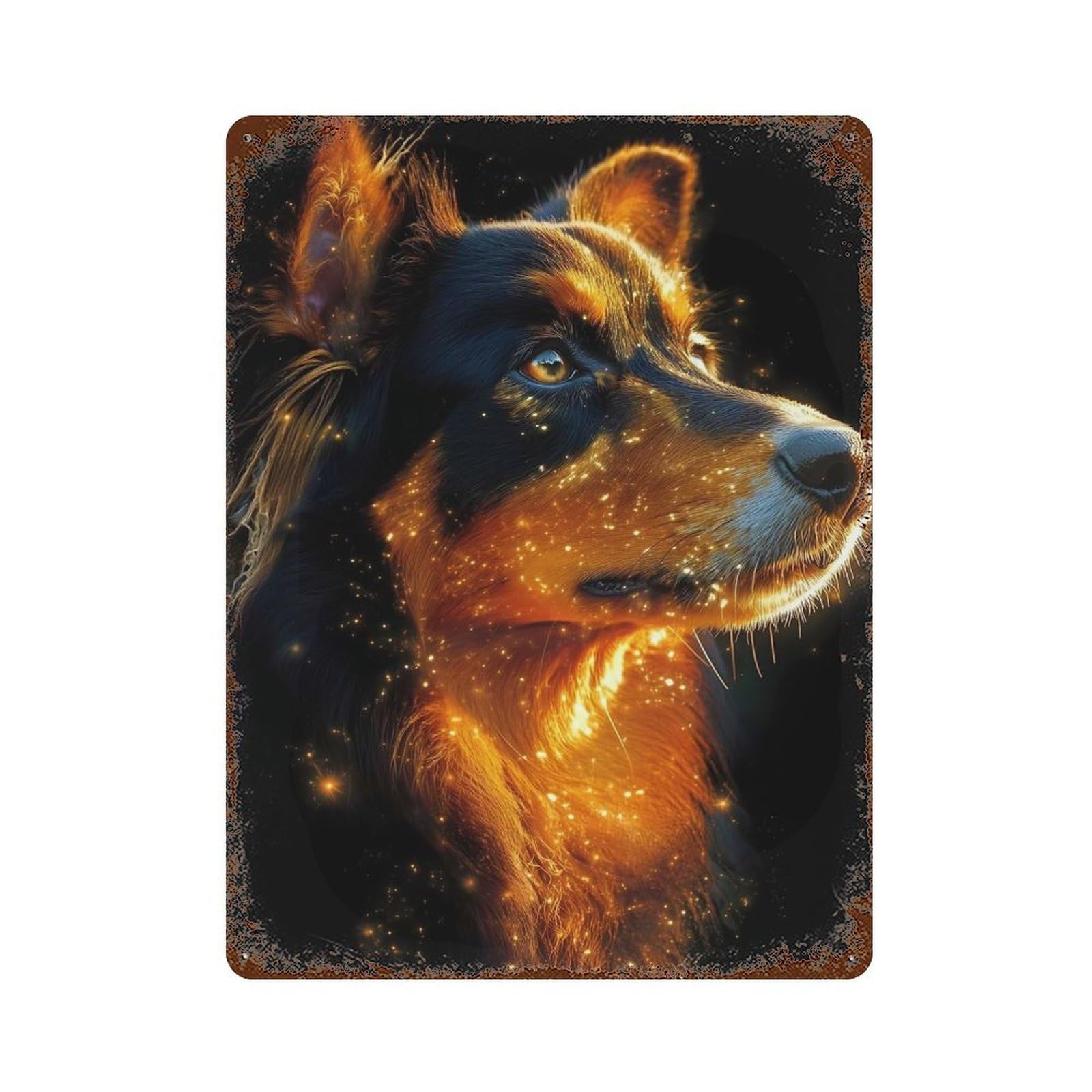 Distressed Metal Wall Sign Golden Australian Shepherd Dog Portrait 15.7"x11.8", Retro Wall Decor for Basement, Hobby Room And Garage Decor