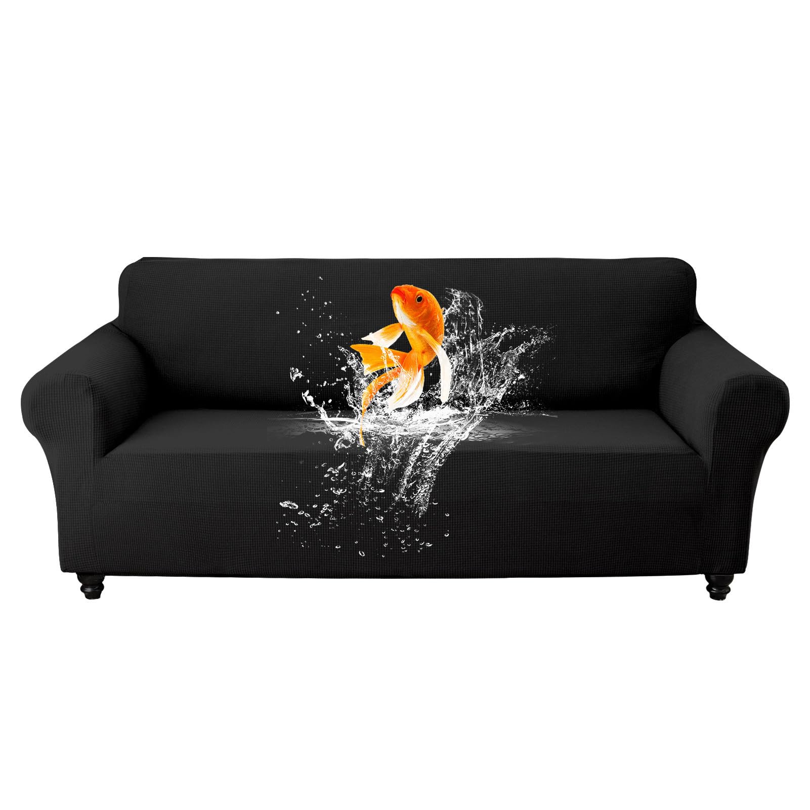 XHDZSW High Stretch Sofa Cover, Non Slip Jacquard Washable Couch Cover, Loveseat Cover Slipcover Furniture Protector for Dogs Cats Scratching (3 Seater,Black)