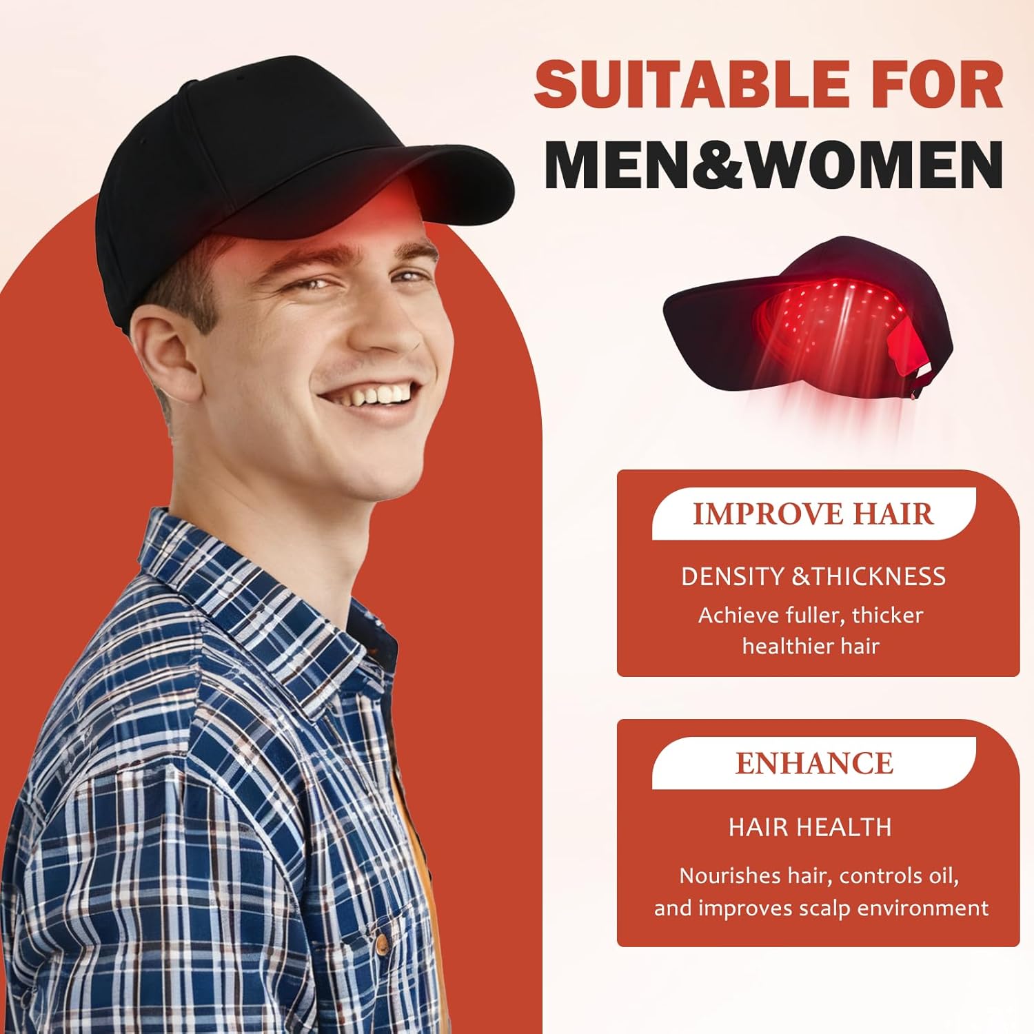 LLLT Laser Hair Growth Cap, Rechargeable Portable Laser Hair Growth Cap to Promote Hair Growth, Black - Image 4