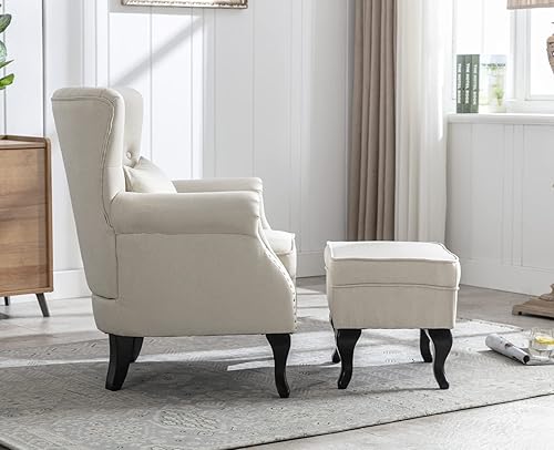 Miniatura 46 de Kmax Silla de club de terciopelo con diseño de trono copetudo de mediados de siglo, asiento acolchado, patas de madera, para el hogar, club, Tela