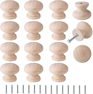 FoDau770 15pcs Unfinished Wood Knobs, Mushroom Shape Cabinet Knobs Vintage Drawer Pulls, Natural Wooden Cabinet Hardware for Furniture Drawer Dresser Wardrobe Cupboard - 1-1/4" Diameter