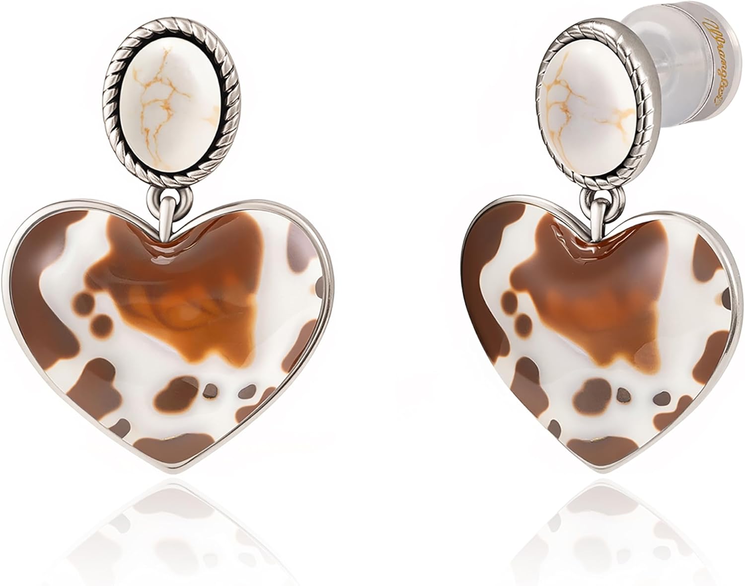 Wrangler Western Heart Drop Dangle Earrings for Women Statement 14k Gold Turquoise Cow Print Cowgirl Trendy Jewelry