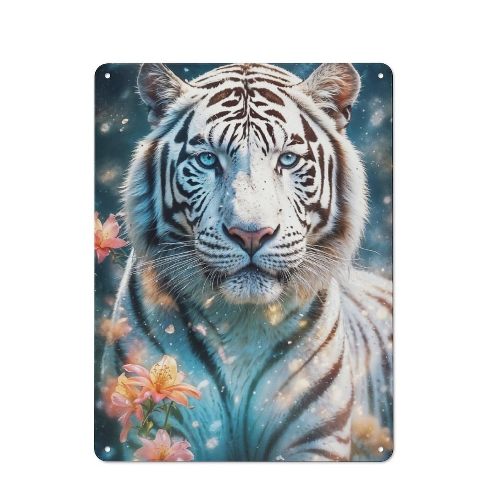 Junmoney White Tiger Painting Vintage Printed Metal Sign 40X30cm For Workshop Wall, A Decorative Gift For A Newly Furnished Workshop
