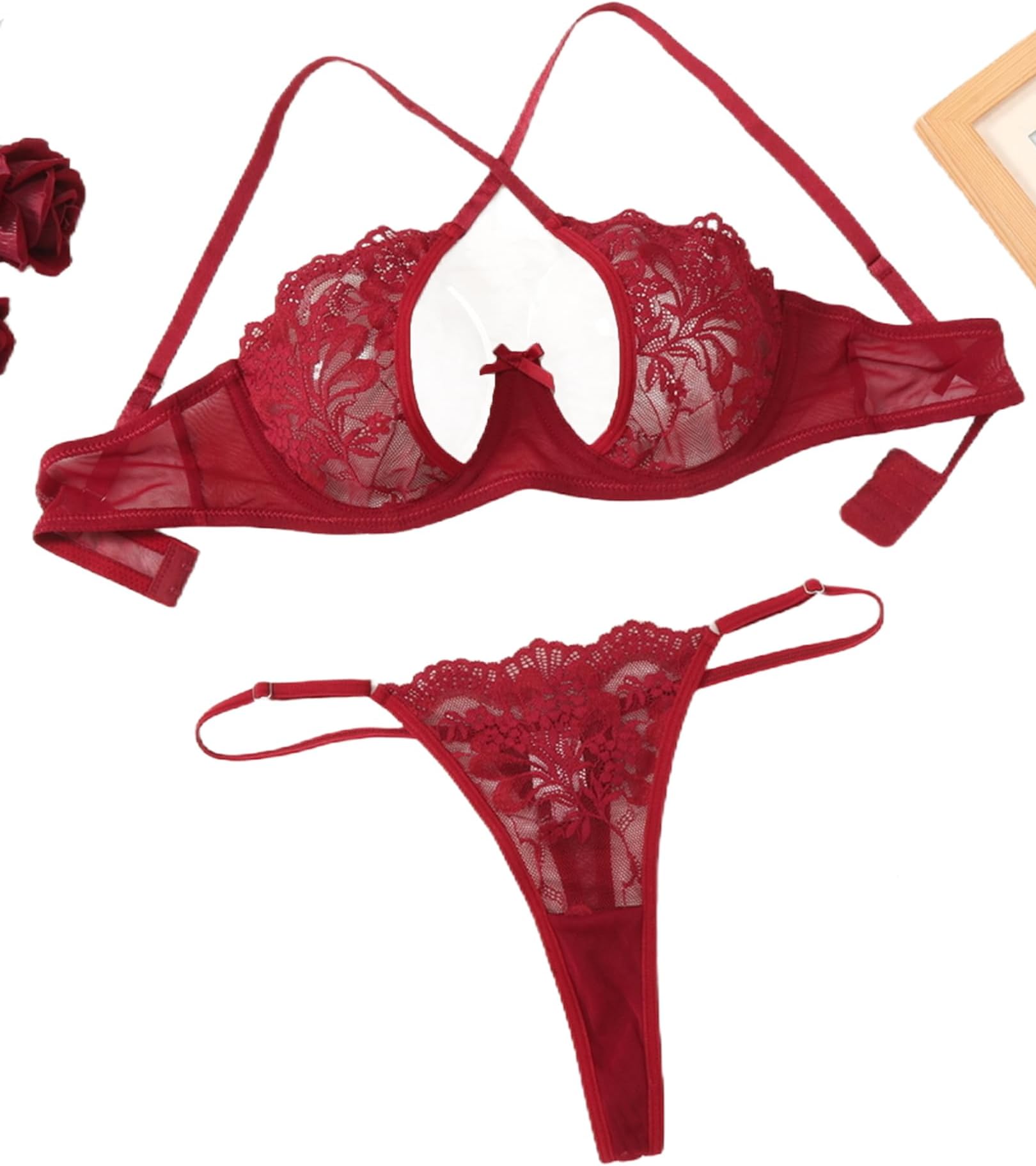 Lace Floral Lingerie Sets for Women Sexy Underwire Bra and Panty Set Push Up 2 Piece Outfits
