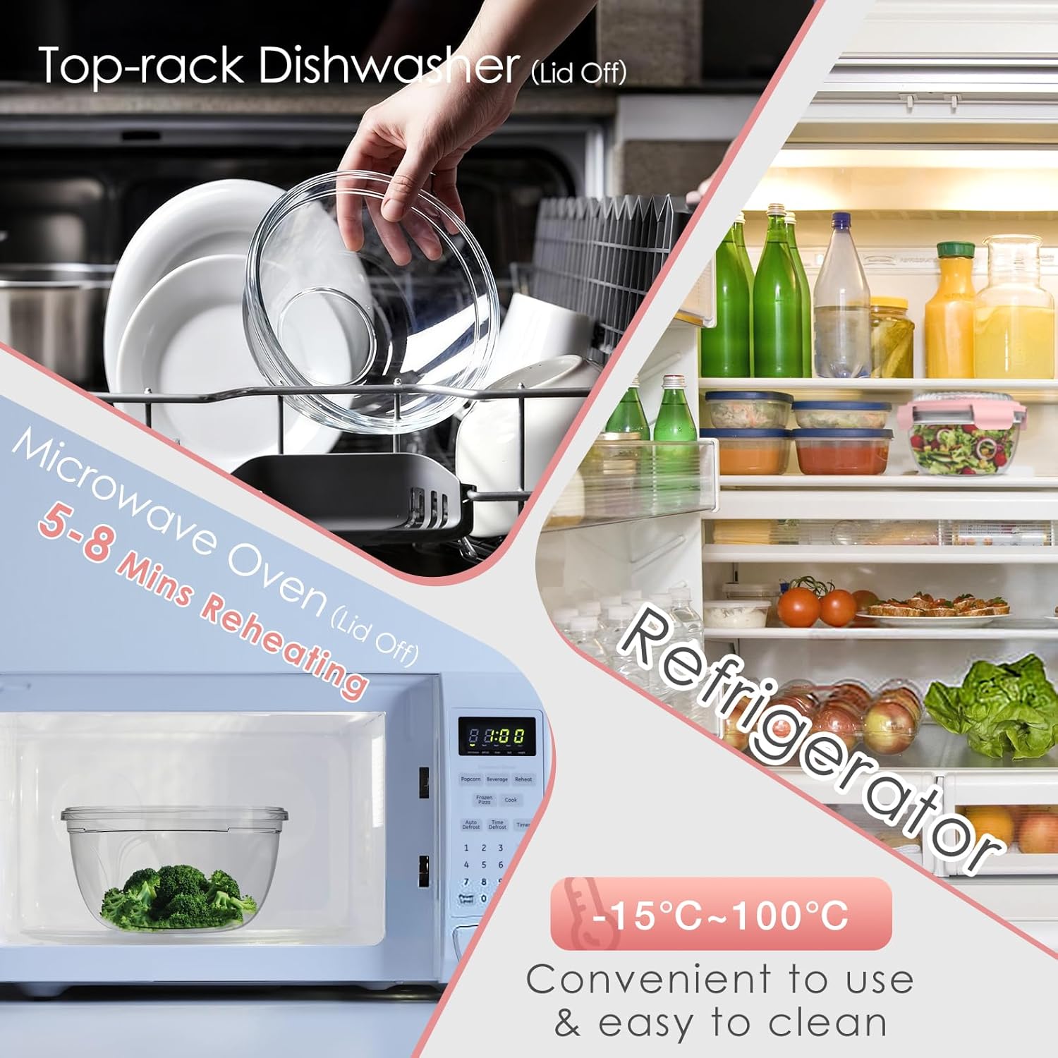 WHALEHOUSE Clear Eco-friendly SK chemicals ECOZEN Salad Container, 33OZ Portable Plastic Salad Bowls with Lid & Snack Tray, Leak-Proof Dressing Container, Reusable Fork, Lunch Box for Meal Prep (Pink) - Image 5