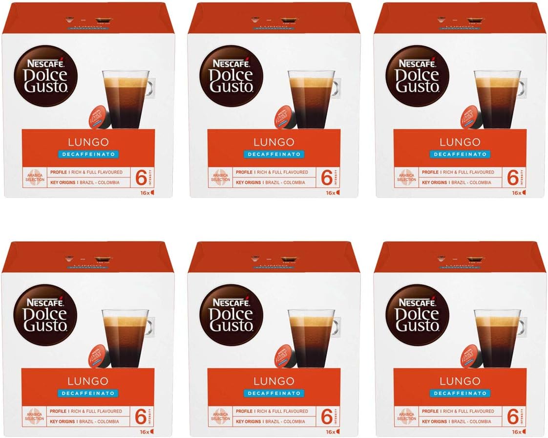 Nescafe Dolce Gusto Lungo Decaffeinated Coffee Pods 96 Capsules