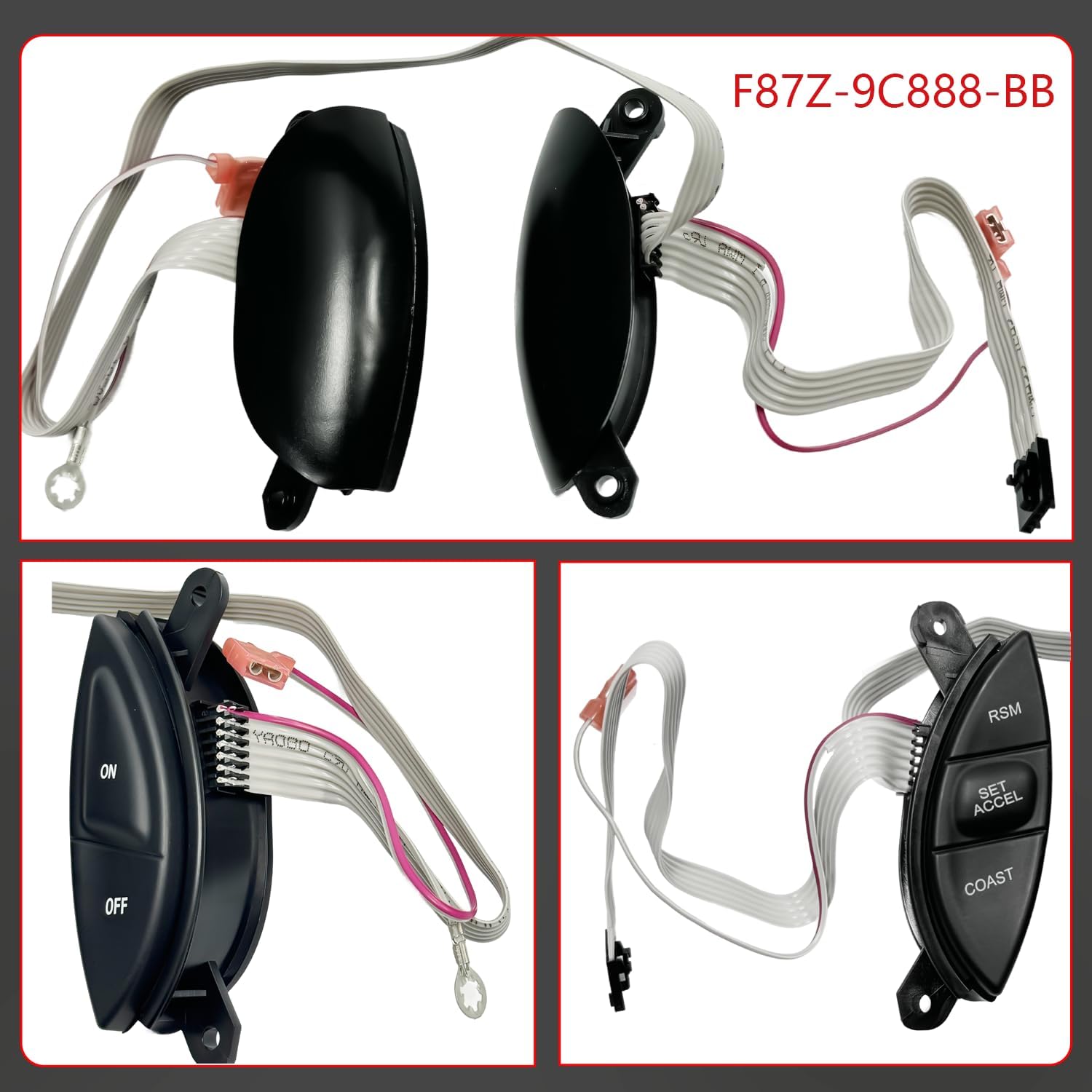 F87Z-9C888-BB Steering Wheel Cruise Control Switch Button Compatible with 1998-2005 Ford Explorer F150 Ranger, 1998-2001 Mercury Mountaineer, 1995-2003 Mazda, Replaces F87A-9D809-BA,SW-5928