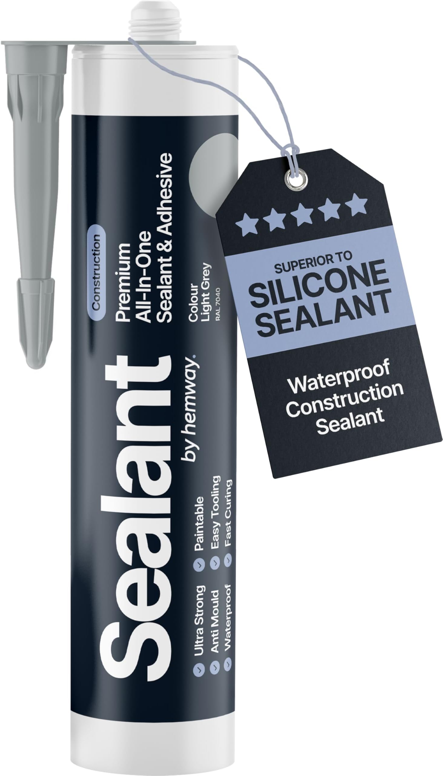 Light Grey Construction Sealant & Adhesive All-In-One Hybrid Polymer | Superior to Silicone Sealant | Waterproof, Odourless, Anti-Mould, Paintable | Kitchen Bathroom Outdoor - 300 ml 1 Pack