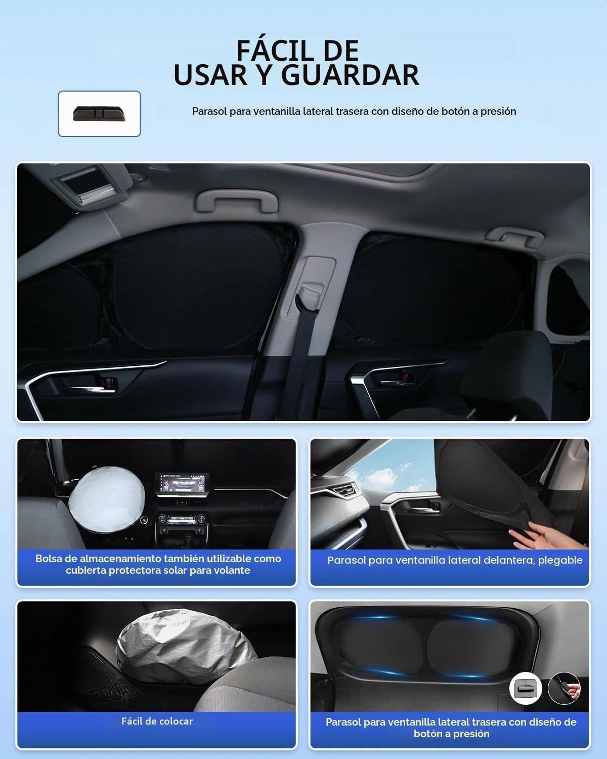 Juego de 8 parasoles para coche EVOOOR para Skoda Kodiaq (2017–2024) – Cobertura completa para parabrisas, ventanillas laterales, ventanas triangulares y luneta trasera – Protección UV y contra el