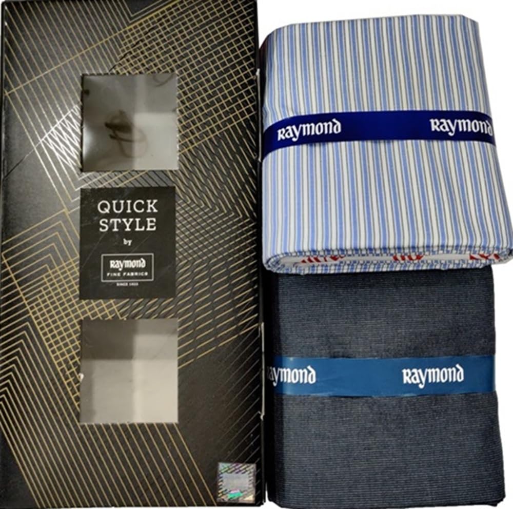 Raymond Quick Style Shirt & Trouser Fabric Set for Men | Checked Shirt Fabric with Plain Pant Material | Premium Box Packaging | Formal Wear Combo-image-45