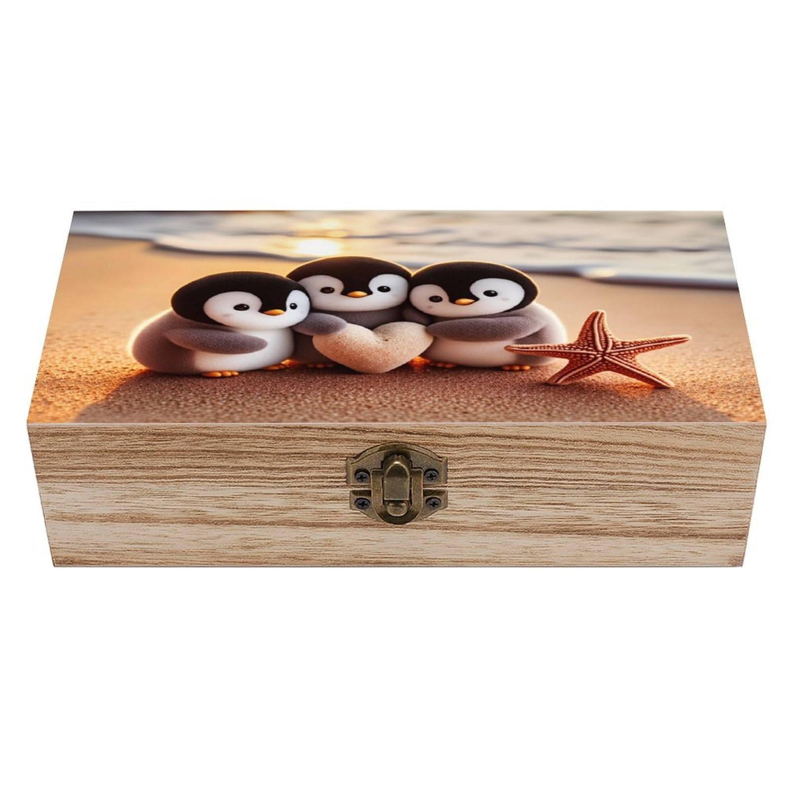 asbwuo Heart-Shaped Penguin Vintage Wooden Keepsake Box