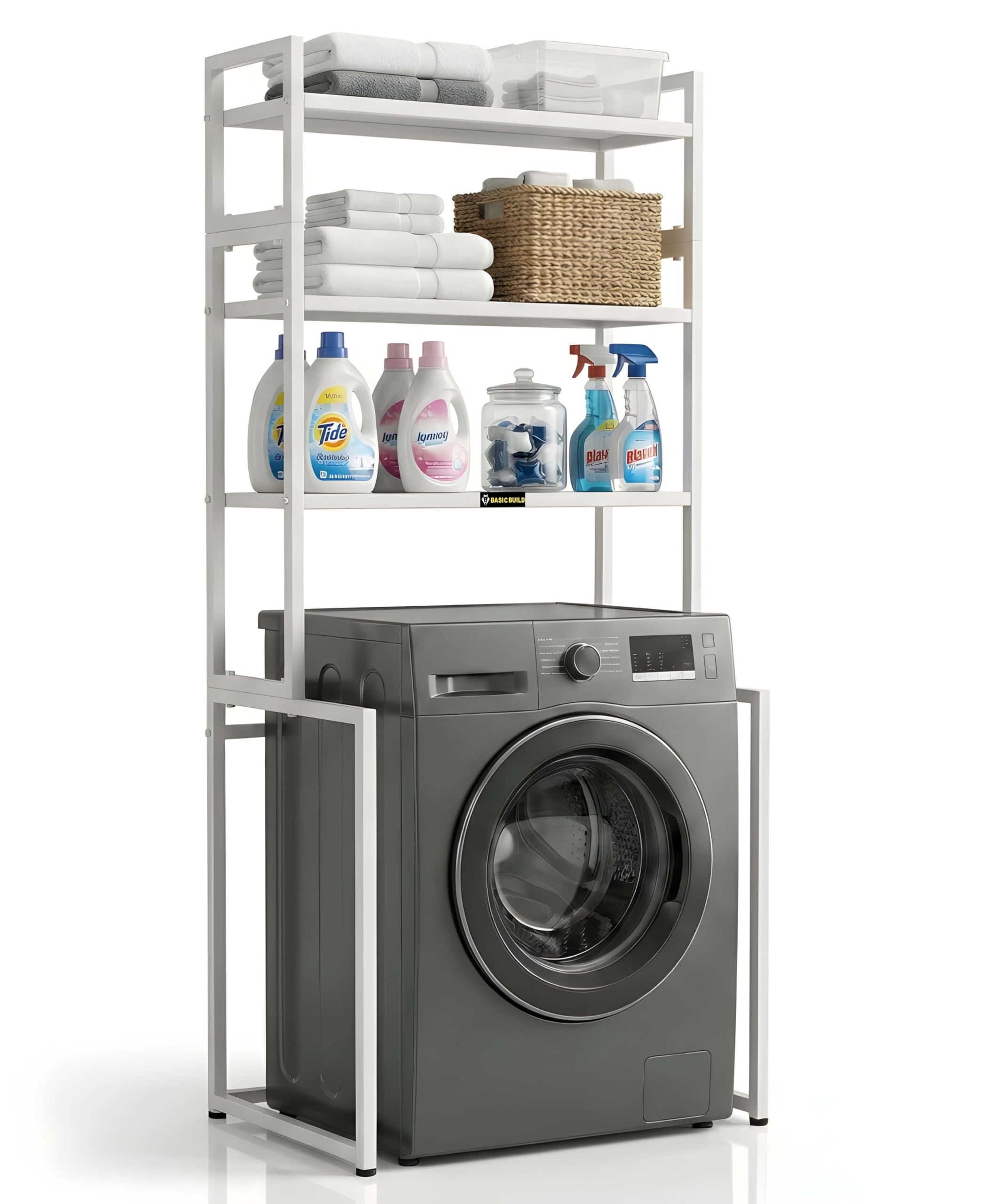 Washing Machine Stand with Storage Shelves | Heavy Duty Metal Over-Washing-Machine Organizer Rack Space Saving Laundry Shelf for Detergent & Towels Adjustable Durable Bathroom/Laundry Rack-image-13