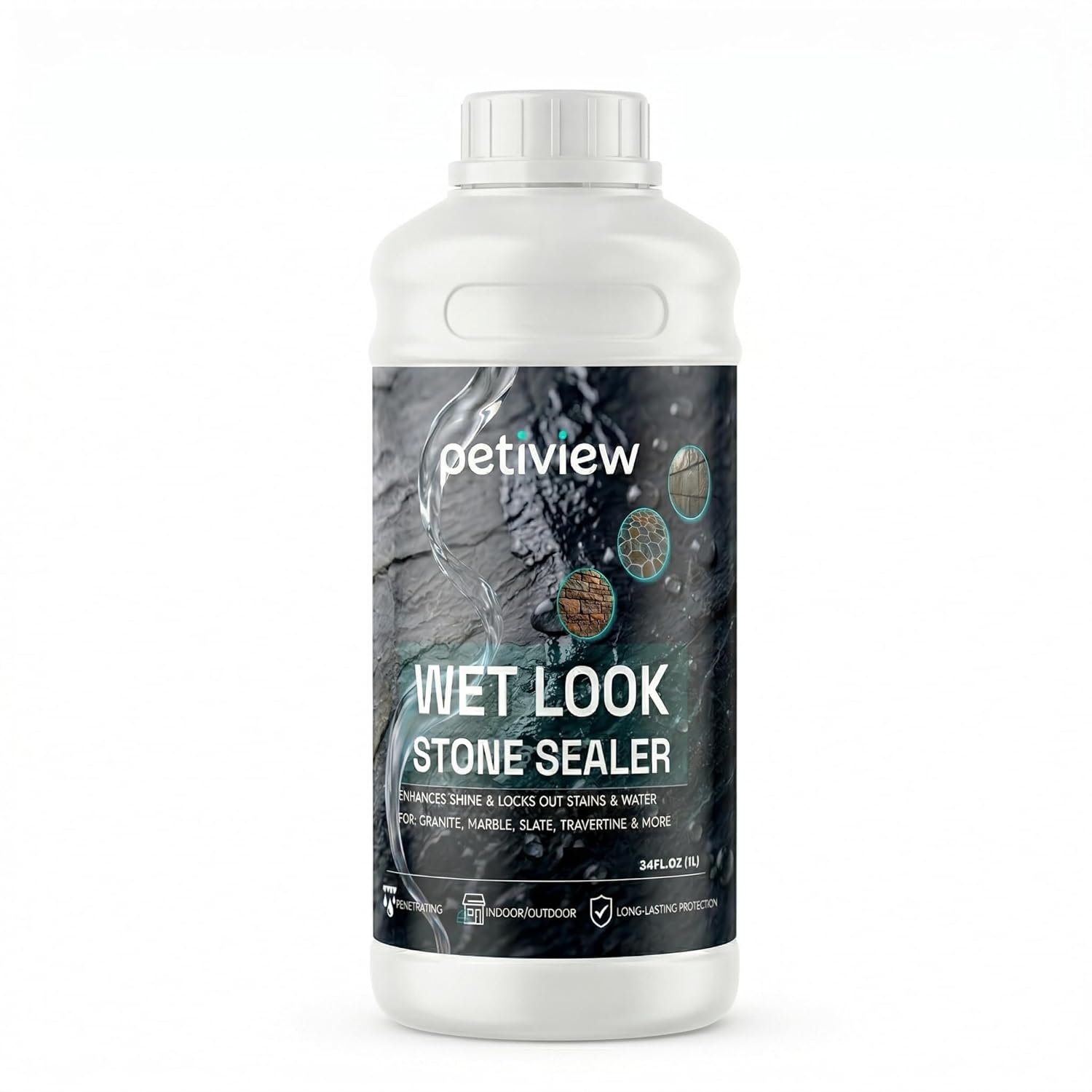 Wet Look Stone Sealer, Enhances Shine, for Granite, Marble, Slate, Travertine, 34 fl oz