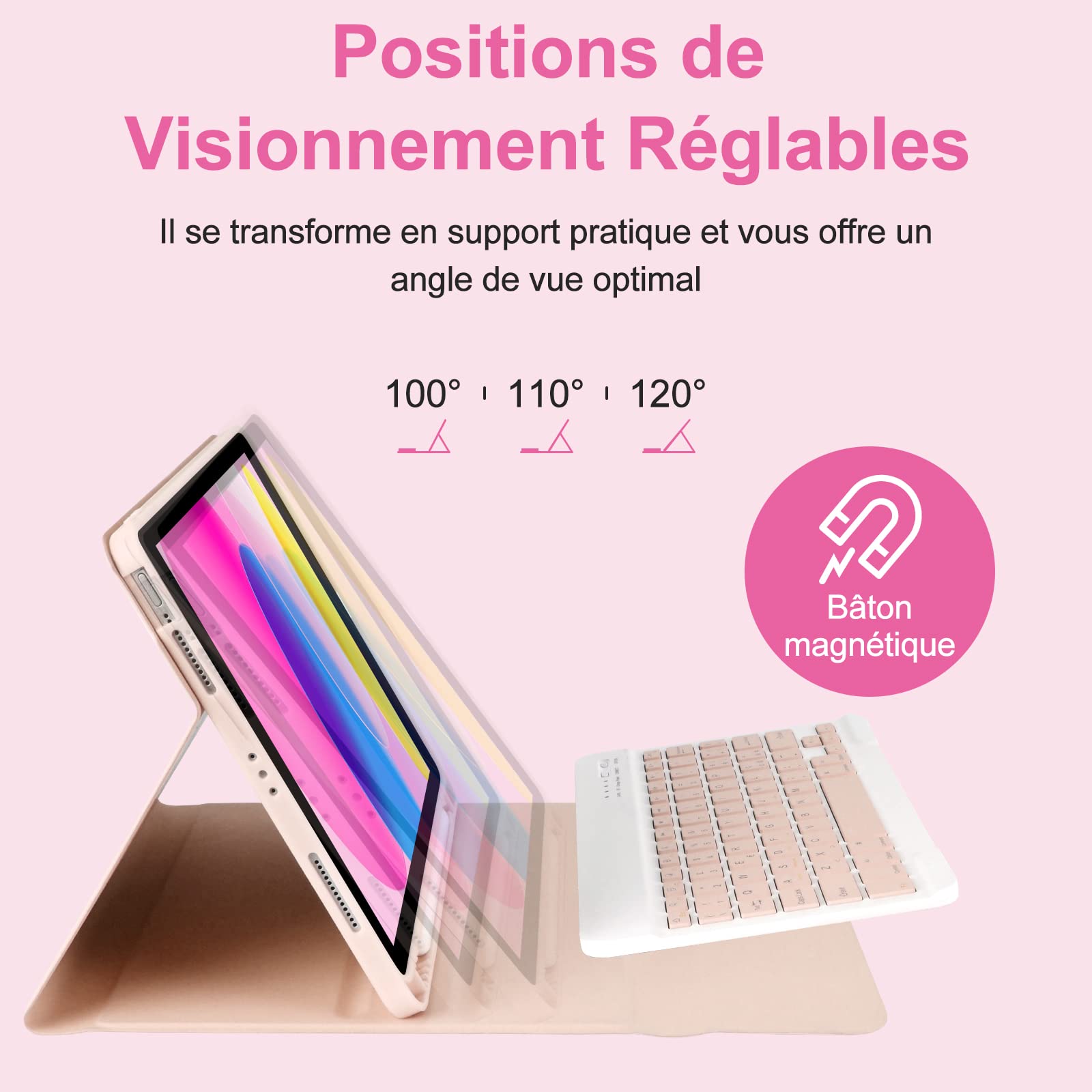 CC Store Coque Clavier pour iPad 10/11 Ème Generation (10.9 Pouces 2022/11 Pouces A16 2025), Étui Français Magnétique Keyboard avec Porte Crayon, AZERTY Layout pour iPad 10/11eme, Rose
