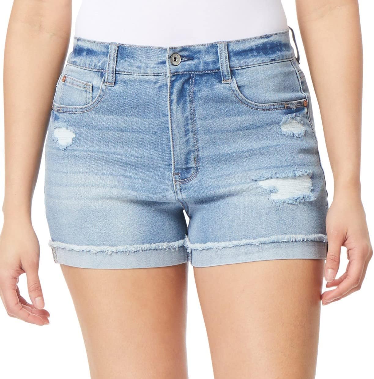 WallFlower Women's Fearless Curvy Denim Shorts High-Rise Insta Vintage Juniors (Standard and Plus)