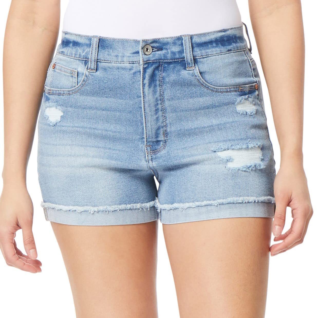 WallFlower Women's Juniors InstaVintage Fearless Curvy High-Rise Stretch Short Shorts