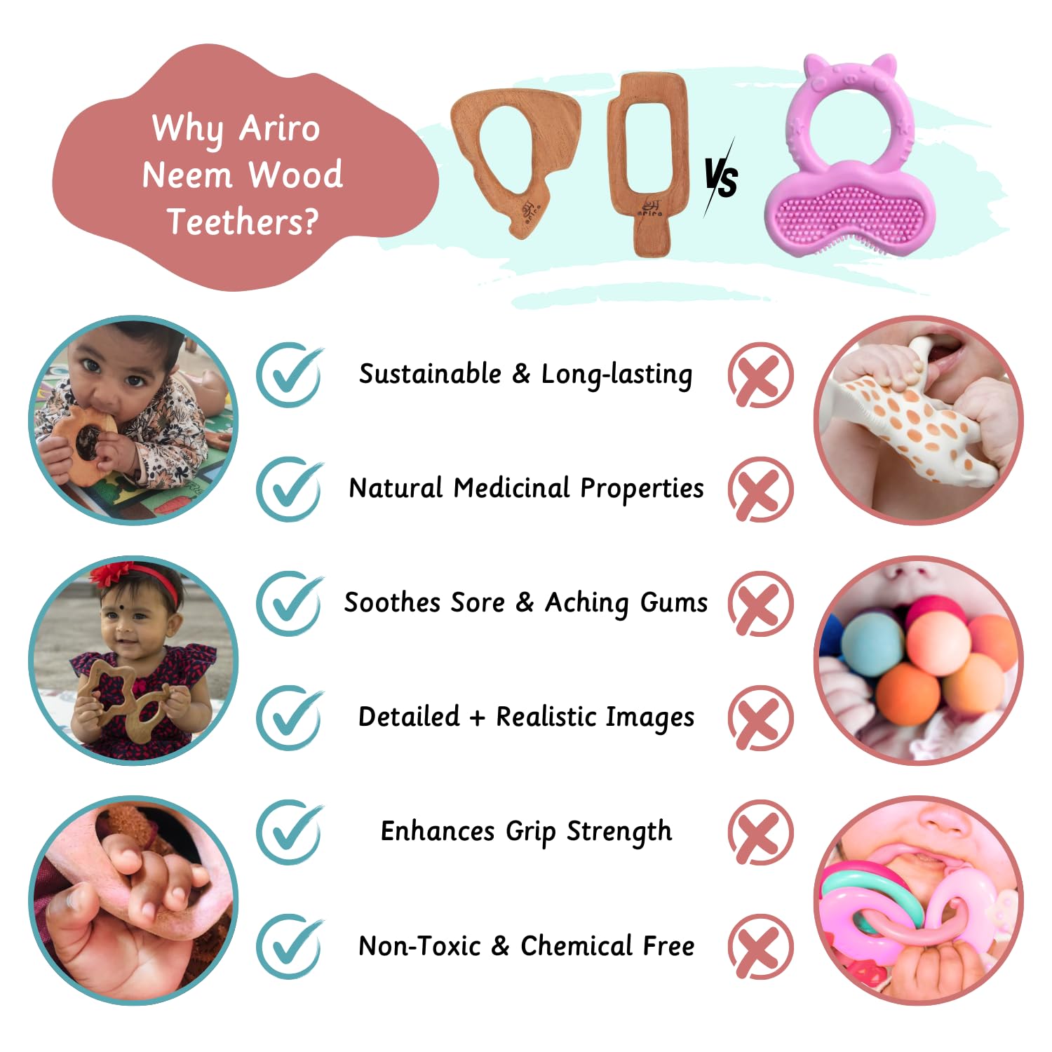 Ariro Wooden Teethers Shaped as Cheese and Ice Cream Stick for Baby Boy & Girl | Hand Crafted with Organic Neem Wood That Helps Boost Immunity & Aids in Digestion | Easy to Grasp & Chew - Image 6 thumbnail