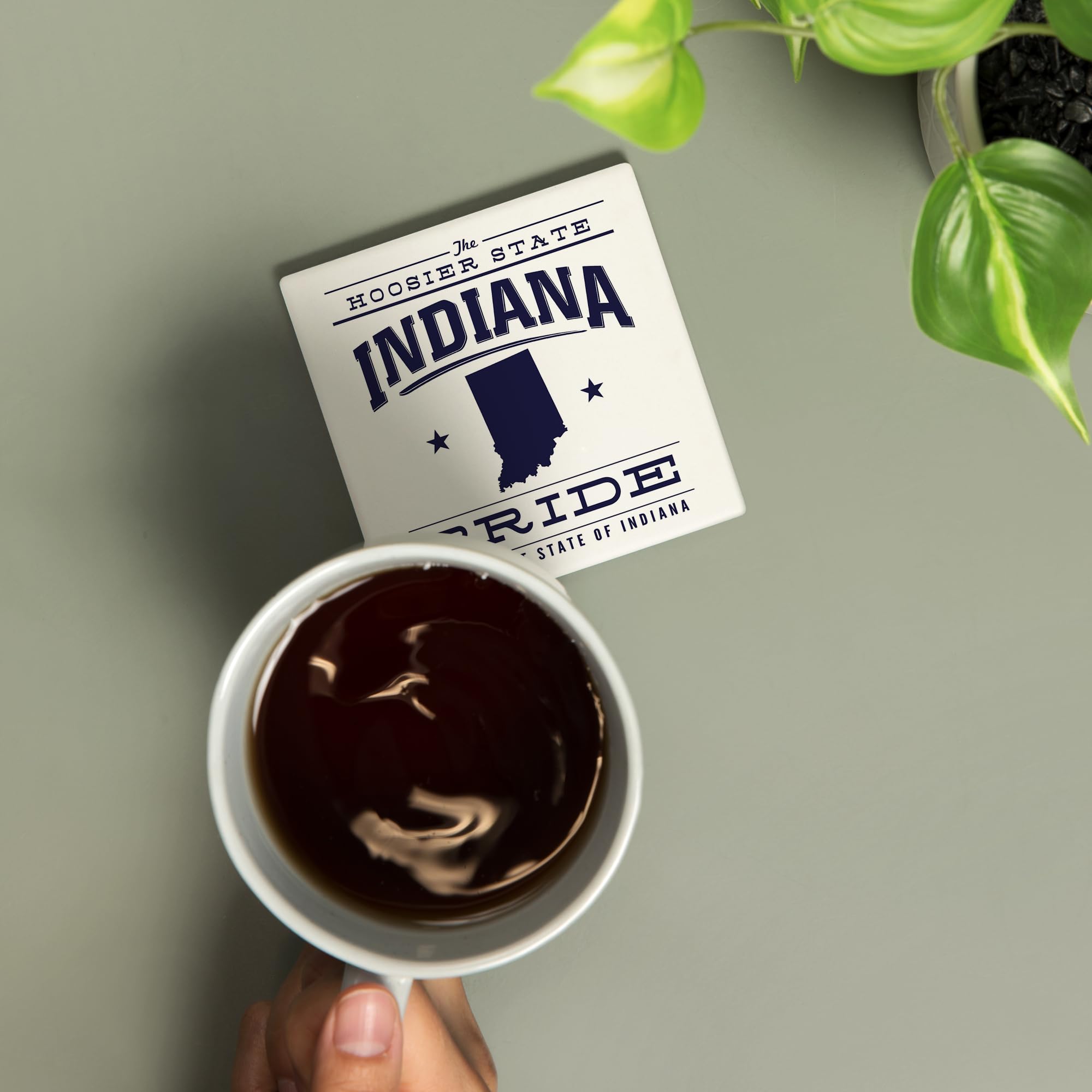 Indiana State Pride, Blue on White (Absorbent Ceramic Coaster, Single, Cork Back, Kitchen Table Decor)