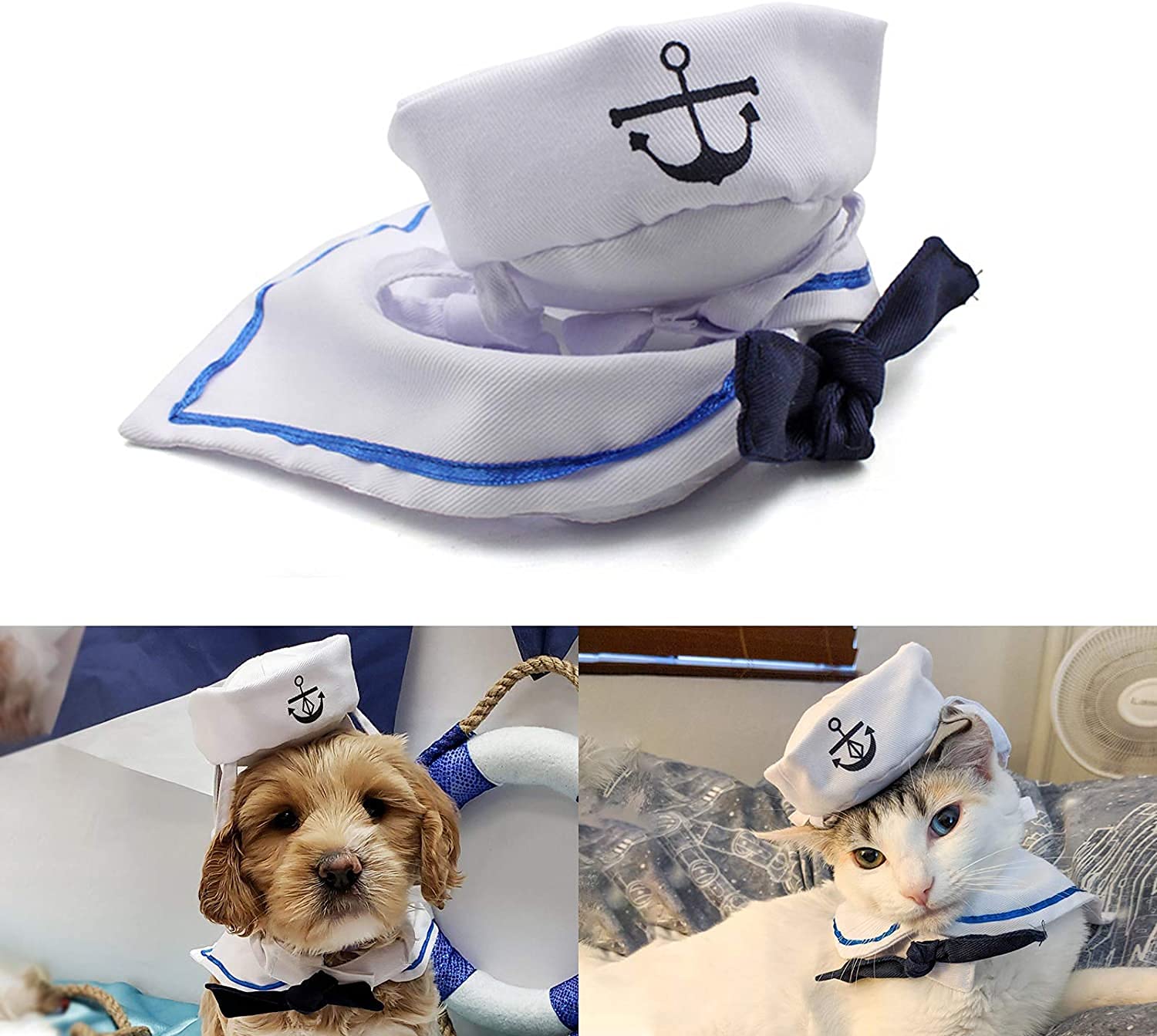 KASTWAVE Pet Outfit Adjustable Dog Costume Hat Cat Apparel, Pet Captain Sailors Costume Set Dogs Cats Sailors Hat Dog Cat Navy Party Cosplay Hat Pet Cap Party Costume