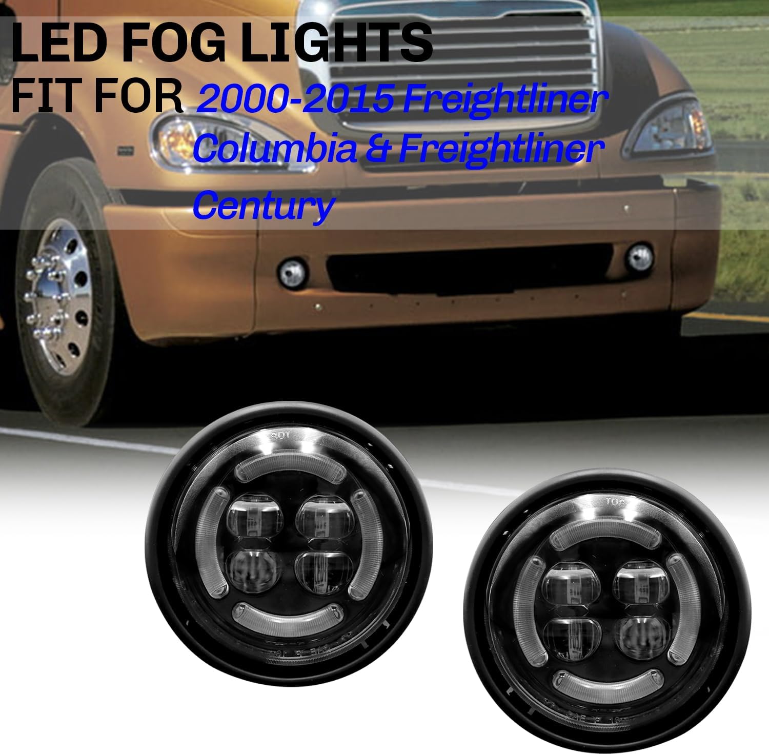 LED Fog Light Assembly Fit for 2000-2015 Freightliner Columbia,2004-2015 Freightliner Century Front Fog Lamp Passenger and Driver Left&Right Side
