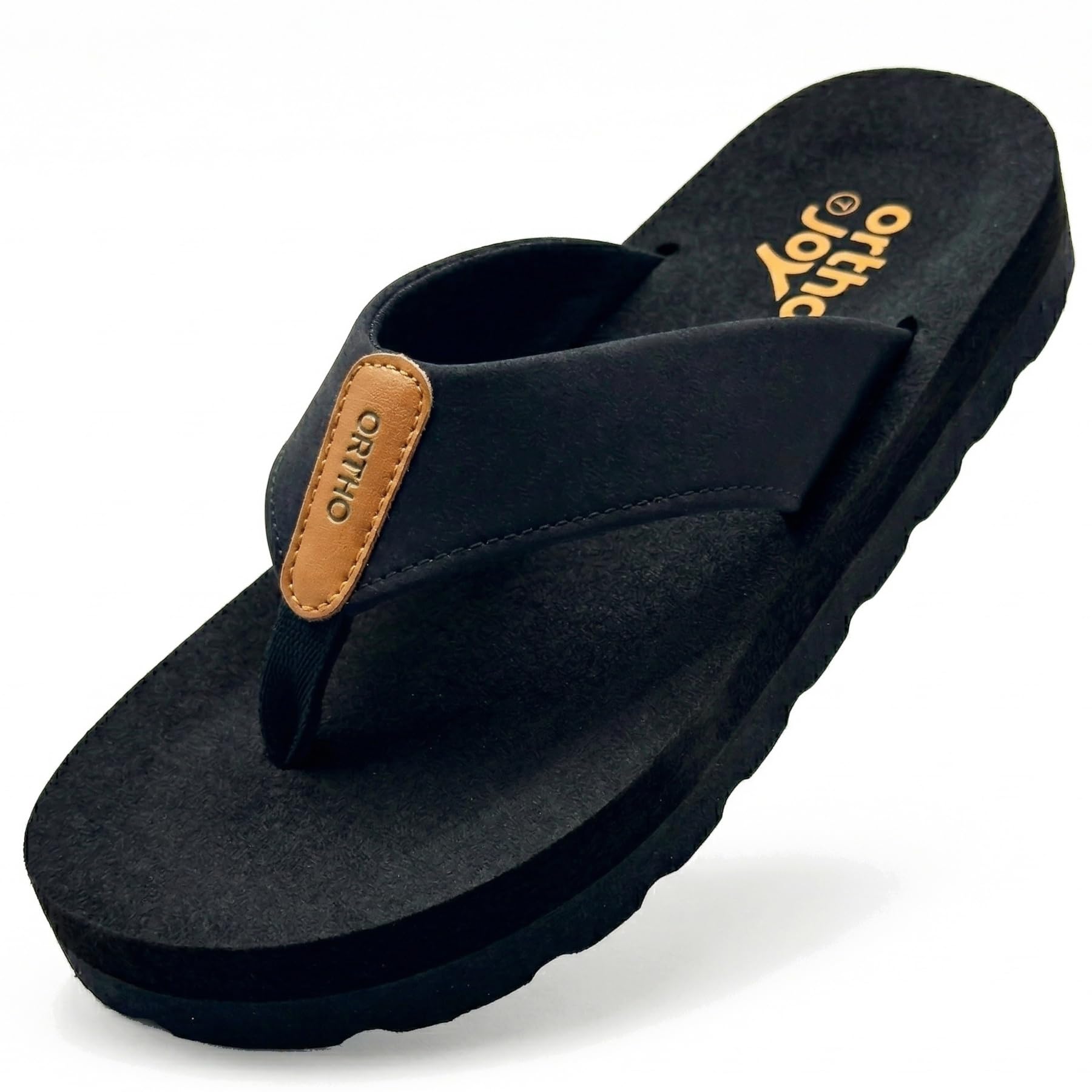 ORTHO JOY Men’s Orthopedic Black Flip Flops - Image 1