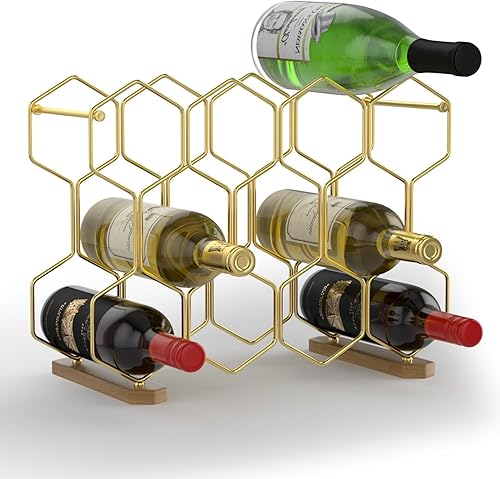 Miniatura 1 de Buruis Estante de vino para encimera con madera, soporte de vino de mesa para 14 botellas para varias botellas de vino, duradero y resistente,