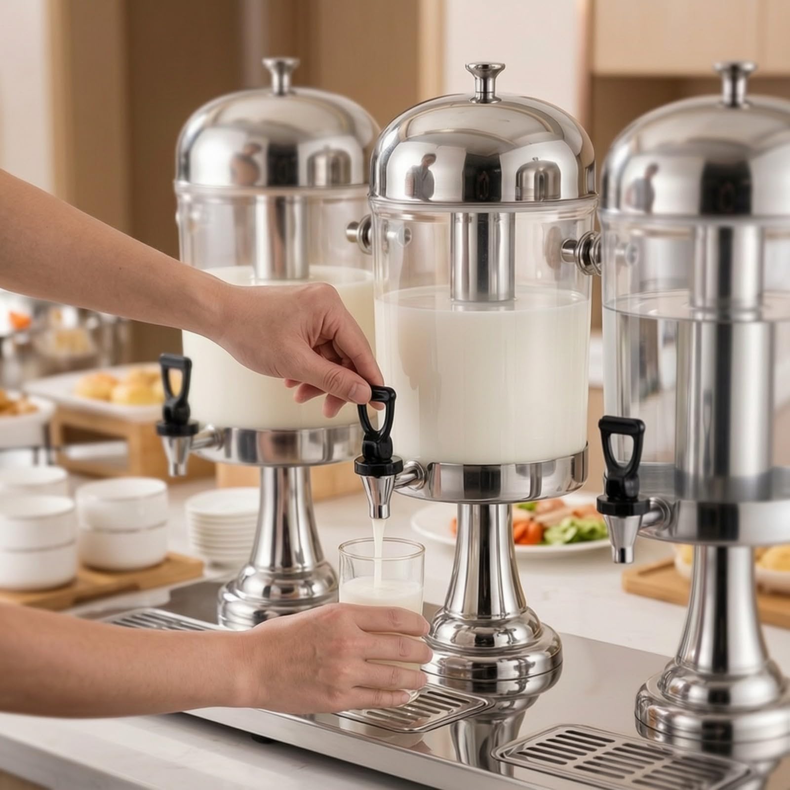 Distributeur Jus Triple Amovible, Démontable, Distributeur Boisso plateau'égttement, pr, Argent